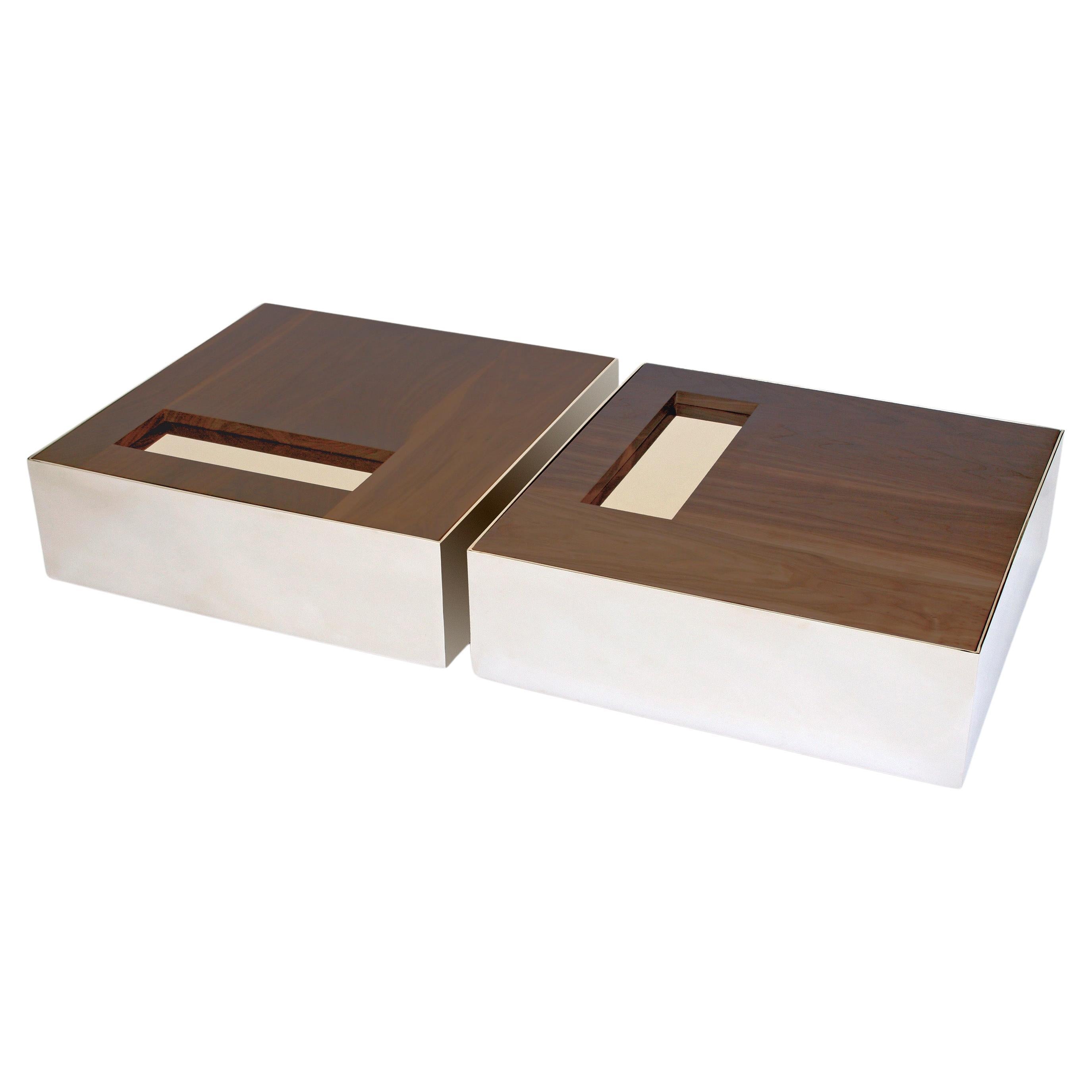 Set Of 2 Walnut Ballot Coffee Tables by Phase Design For Sale