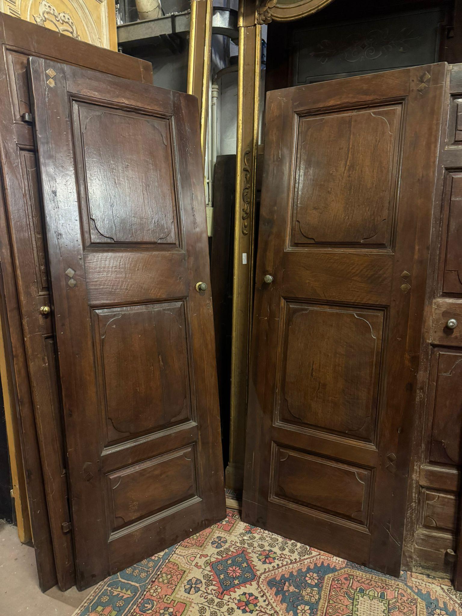 Hand-Carved set of 2 walnut doors, one leaf with carved panels, Italy For Sale