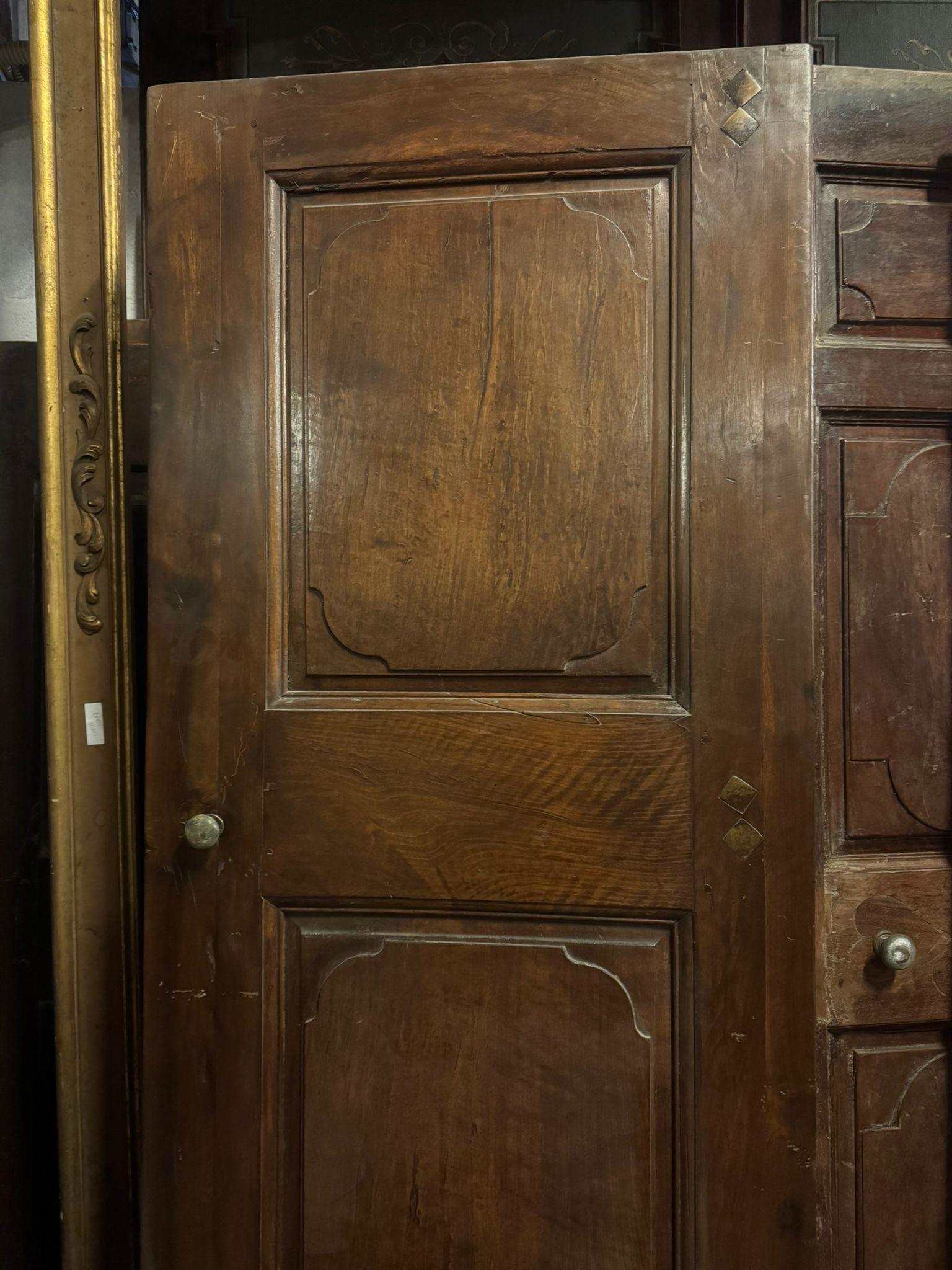 19th Century set of 2 walnut doors, one leaf with carved panels, Italy For Sale