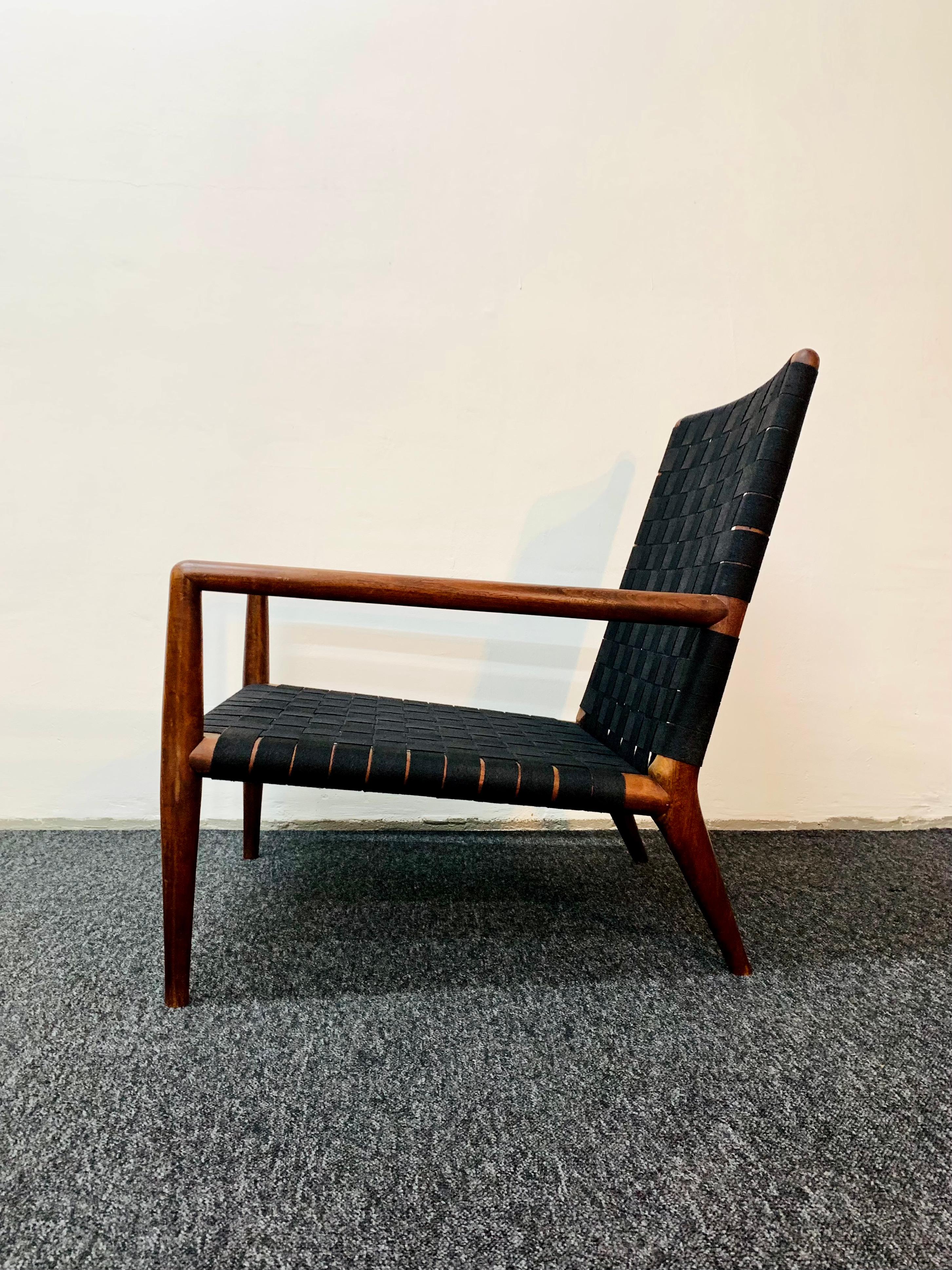Fabric Set of 2 Walnut Lounge Chairs by T.H. Robsjohn-Gibbings for Widdicomb For Sale