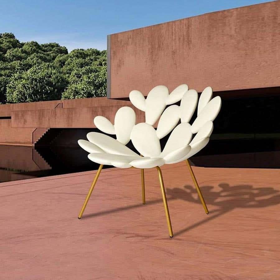 Modern In Stock in Los Angeles, Set of 2 White and Brass Outdoor Cactus Chairs