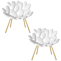 Set of 2 White and Brass Outdoor Cactus Chairs, Made in Italy 