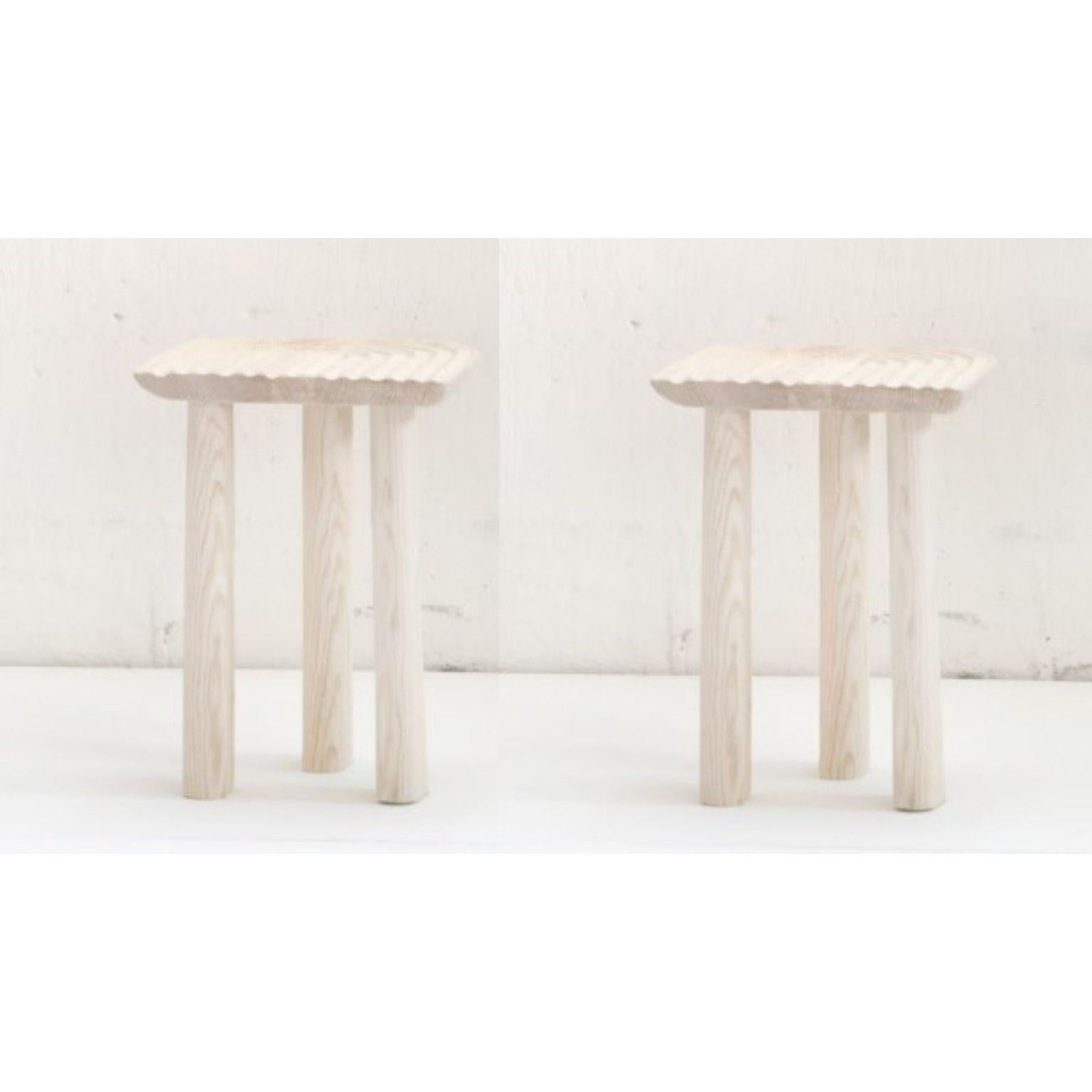 Set of 2 White Fingerprint stools by Victor Hahner
Each piece is unique, handmade by the designer and signed
Dimensions: W39,5x D27 x H 49 cm
Materials: White ash

Also Available: Blue and Black Fingerprint Stool

Victor Hahner is a German