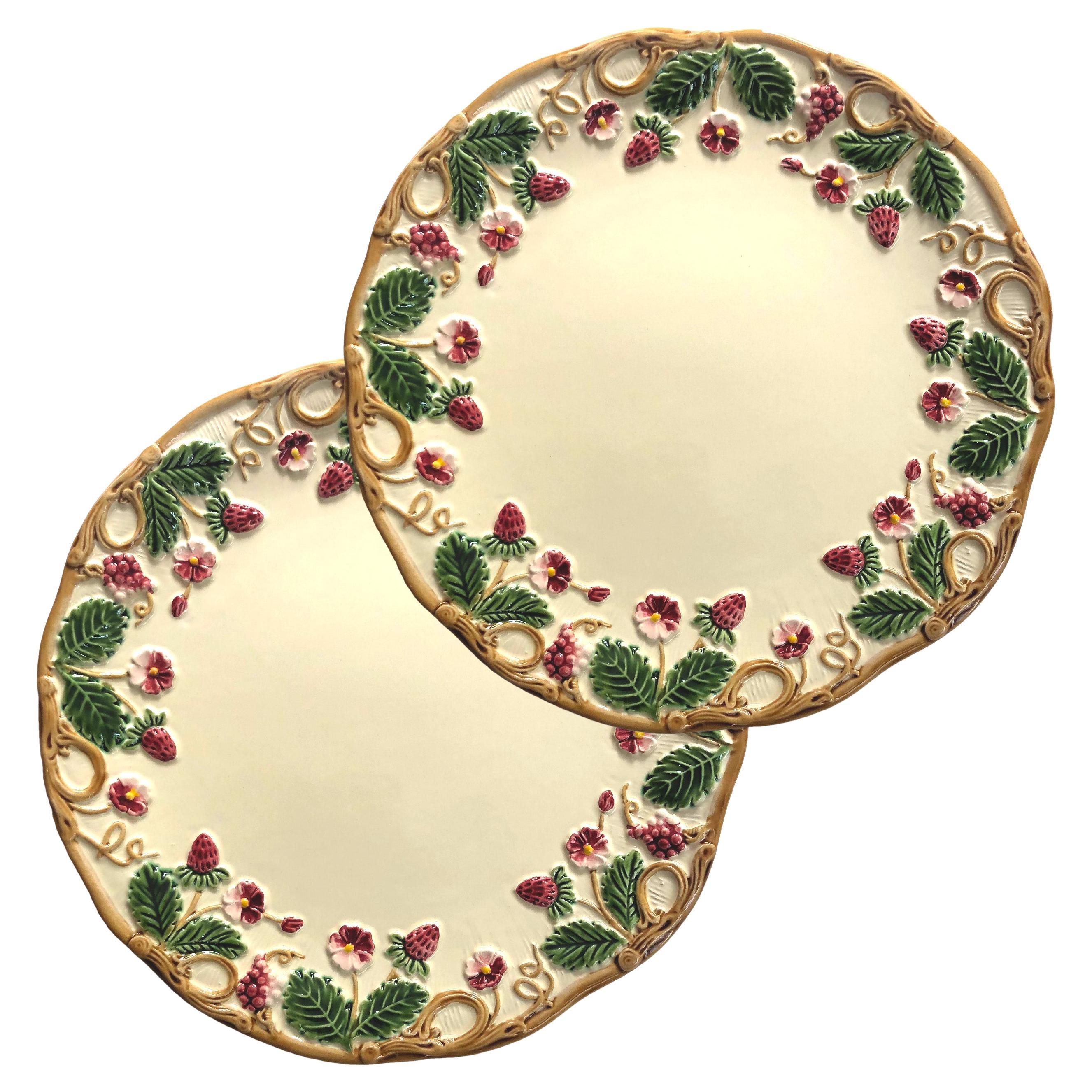 Lote de 2 platos de postre "George Sand" de flores blancas, loza