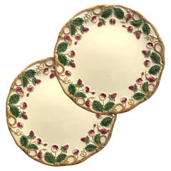 Lote de 2 platos de postre "George Sand" de flores blancas, loza