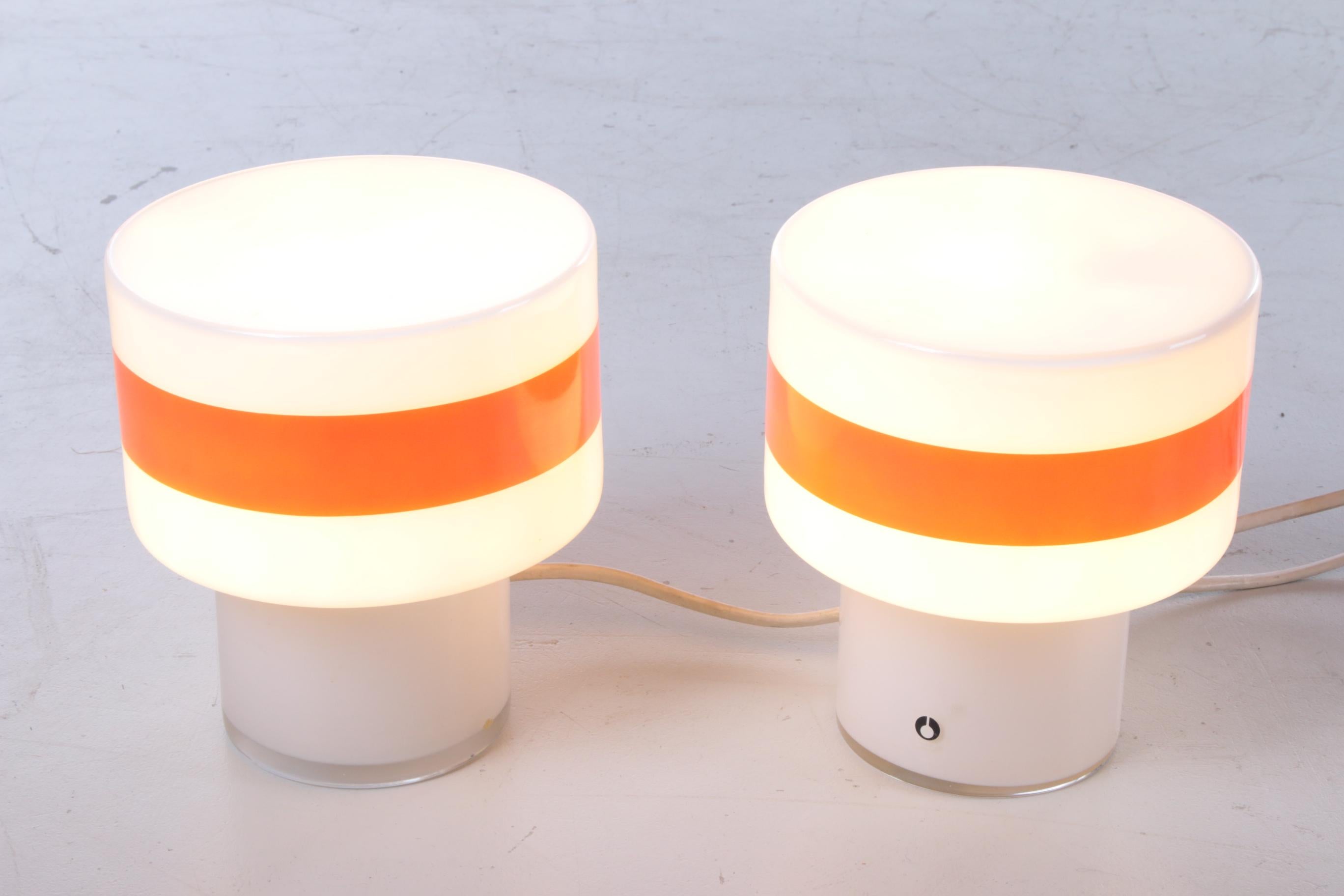 Mid-Century Modern Set of 2 White Glass Table Lamps by Pukeberg Sweden, 1960s