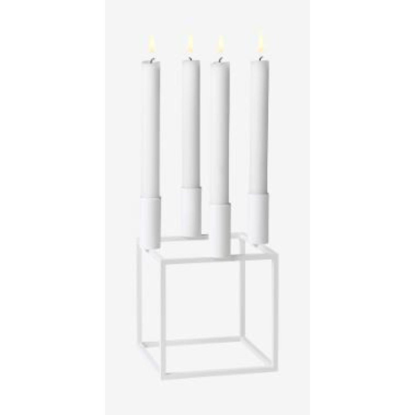 Modern Set of 2 White Kubus and Base 4 Candle Holder by Lassen For Sale