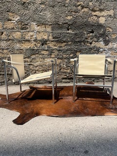 Satz von 2 weißen Ledersesseln Modell Le Corbusier, LC1 für Cassina aus den 70er Jahren