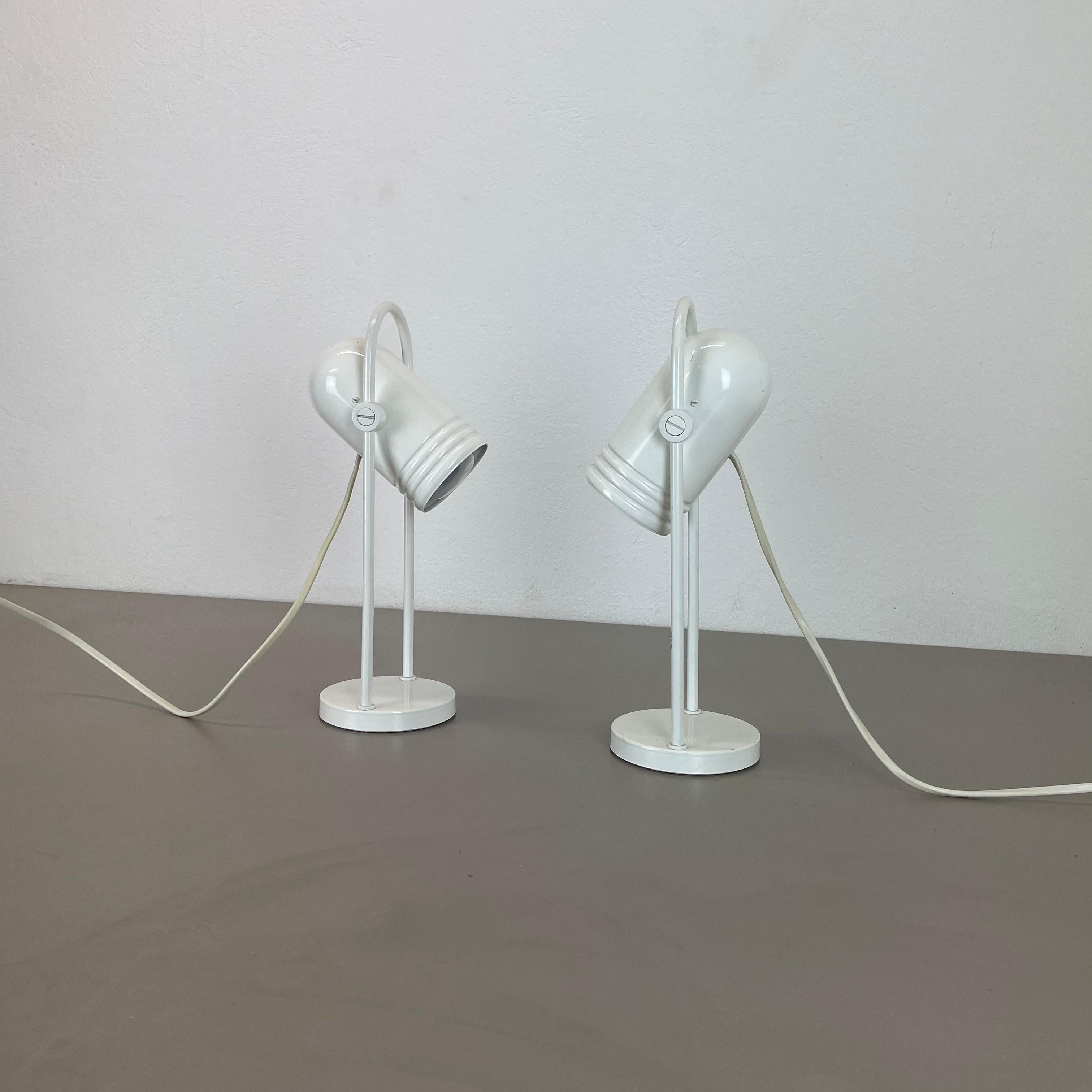 German Set of 2 White Metal Table Lights by Rolf Krüger for Heinz Neuhaus Leuchten 1970 For Sale