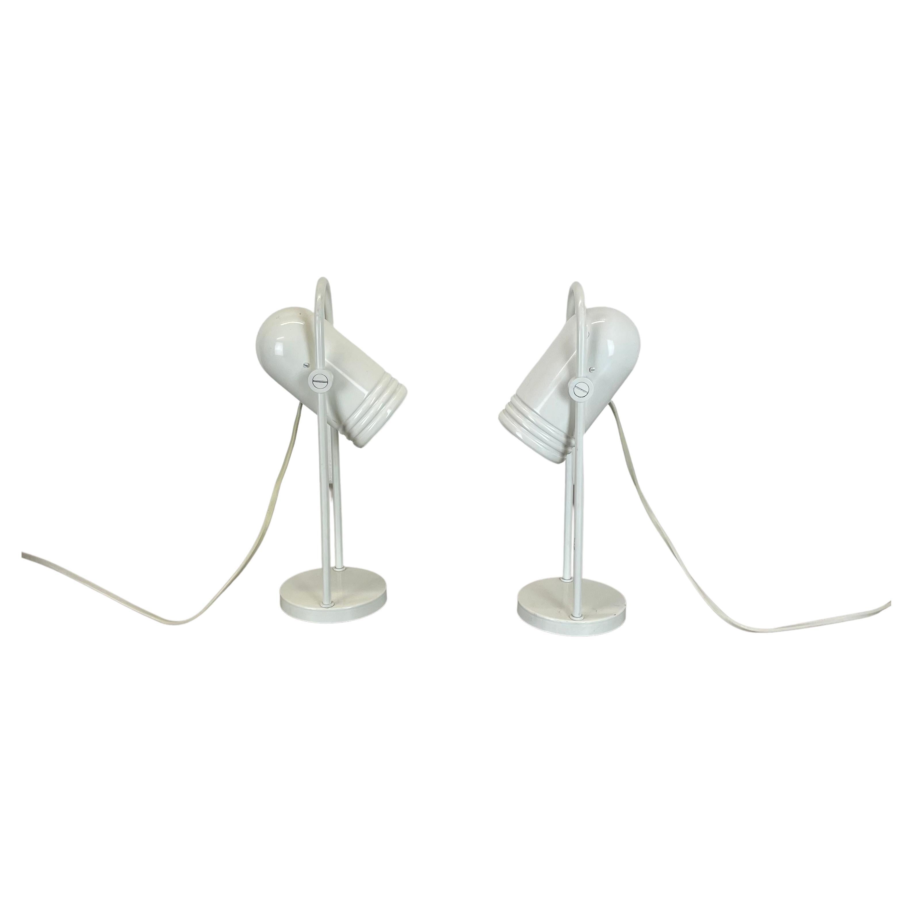 Set of 2 White Metal Table Lights by Rolf Krüger for Heinz Neuhaus Leuchten 1970 For Sale