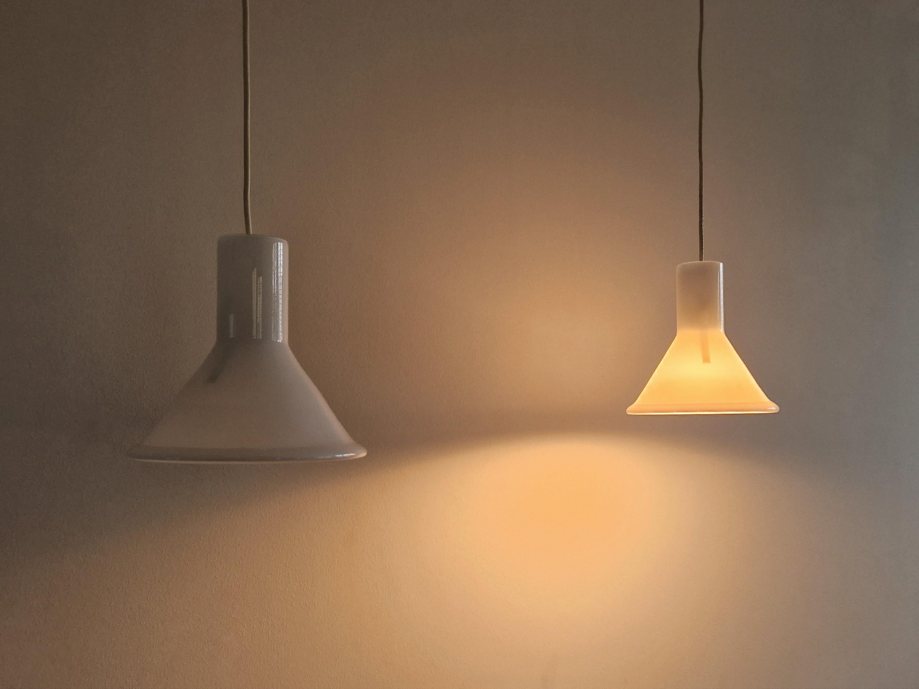 Opaline Glass Set of 2 White Mini P&T Pendant Lamps by Michael Bang for Holmegaard