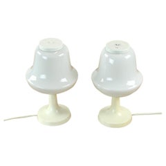 Vintage Set of 2 White Opaline Glass Table Lamps, Opp Jihlava, Czechoslovakia, 1960s