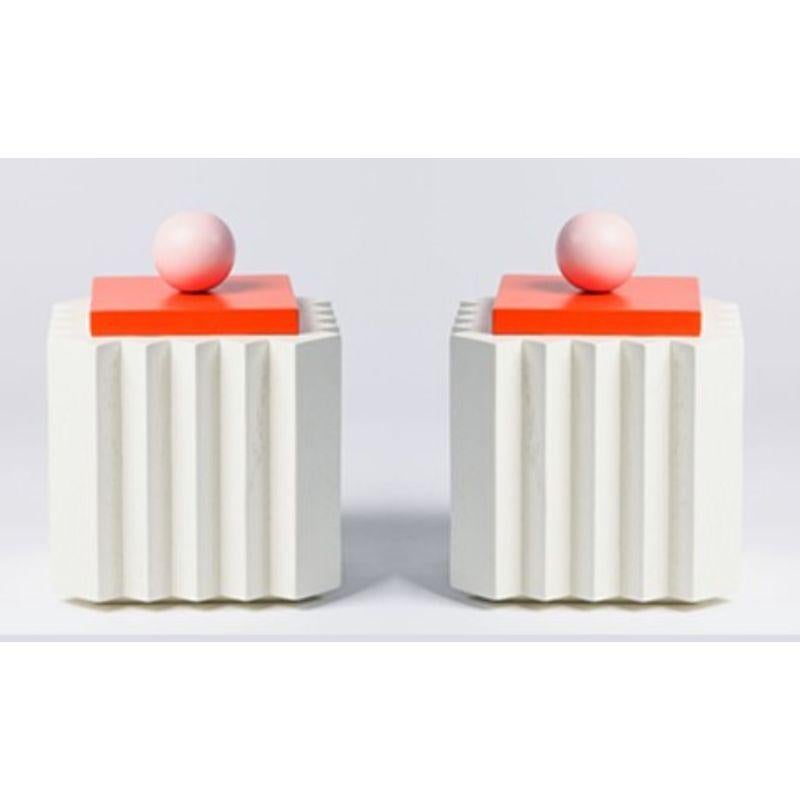 Set of 2, white Plizé boxes, large by Made by Choice ( White base, red, white top)
Dimensions: W 17 x D 17 x H 22 cm
Materials: Birch plywood

Also available: Blue, green, small & medium

The Plizé box – Serrated surface balanced with a