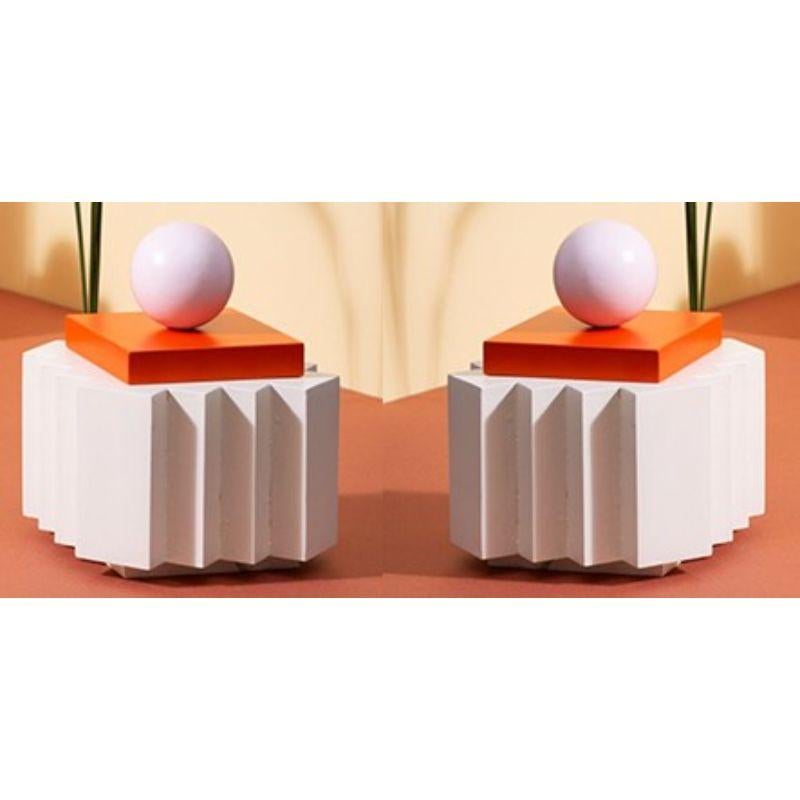 Set of 2, white Plizé boxes, small by Made by Choice with Hanna Anonen ( White base, orange, white top)
Dimensions: W14 x D14 x H15.4 cm
Materials: birch plywood

Also available: blue, green, medium & large.

The Plizé box – Serrated surface