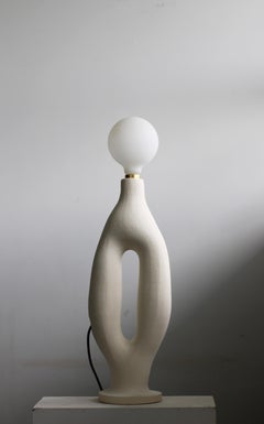 Set of 2 White Stoneware Exo Table Lamps by Abid Javed