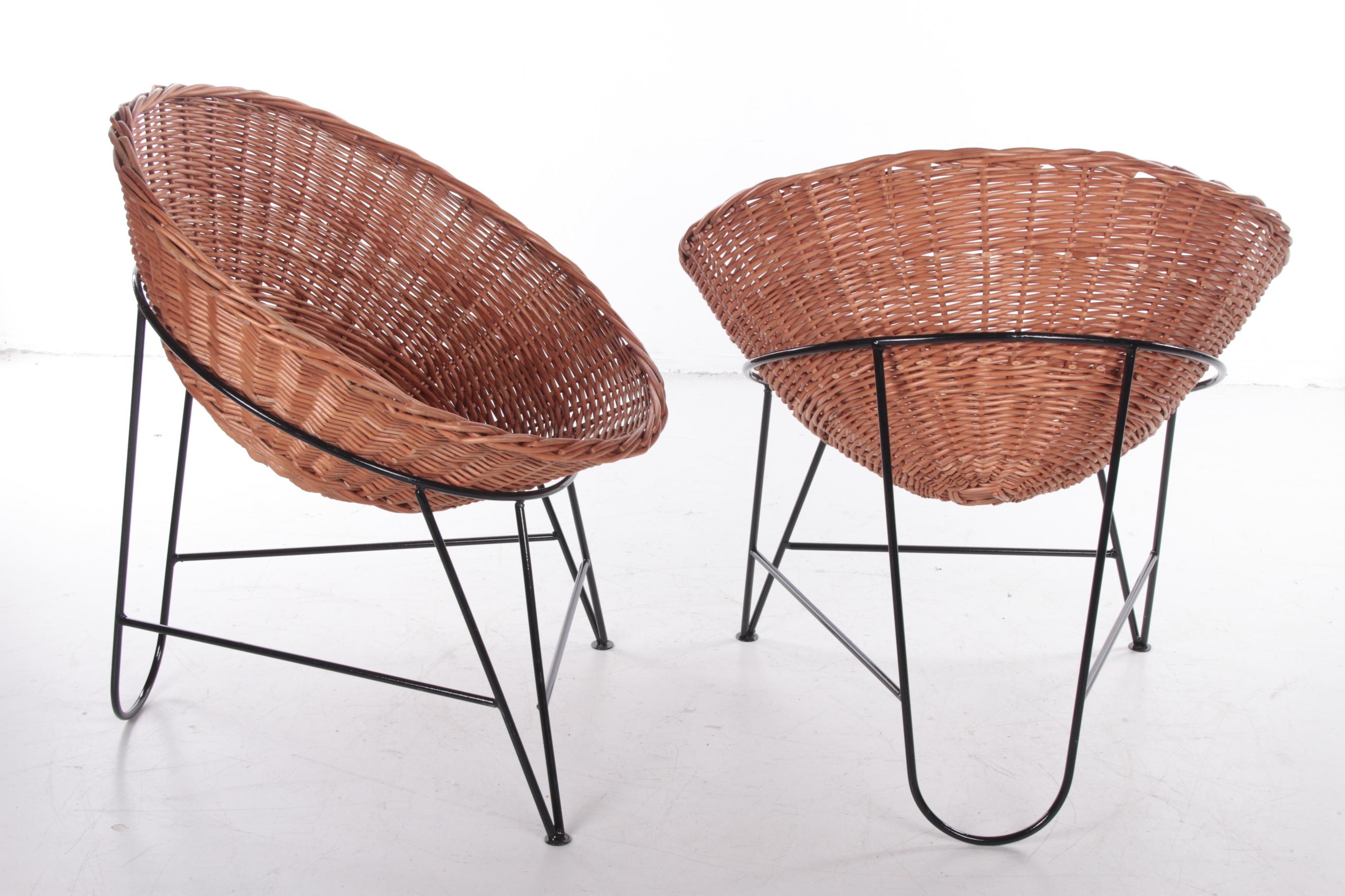 French Set of 2 Wicker chairs  of Mathieu Matégot, France, 1950