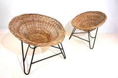 Set of 2 wicker pod chairs from the 60s