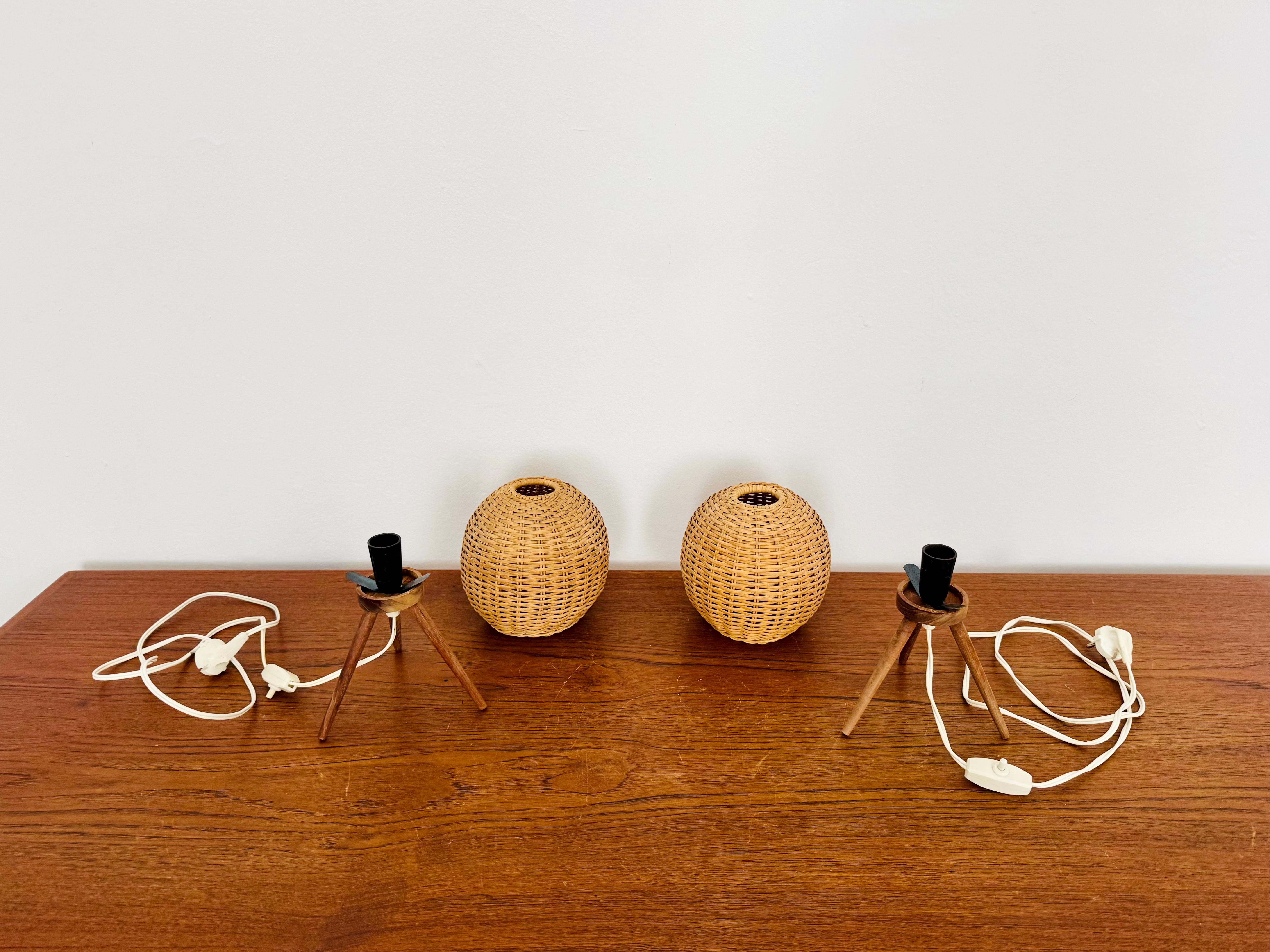 Set of 2 Wicker Tripod Table Lamps by Temde 7