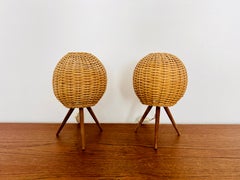 Set of 2 Wicker Tripod Table Lamps by Temde