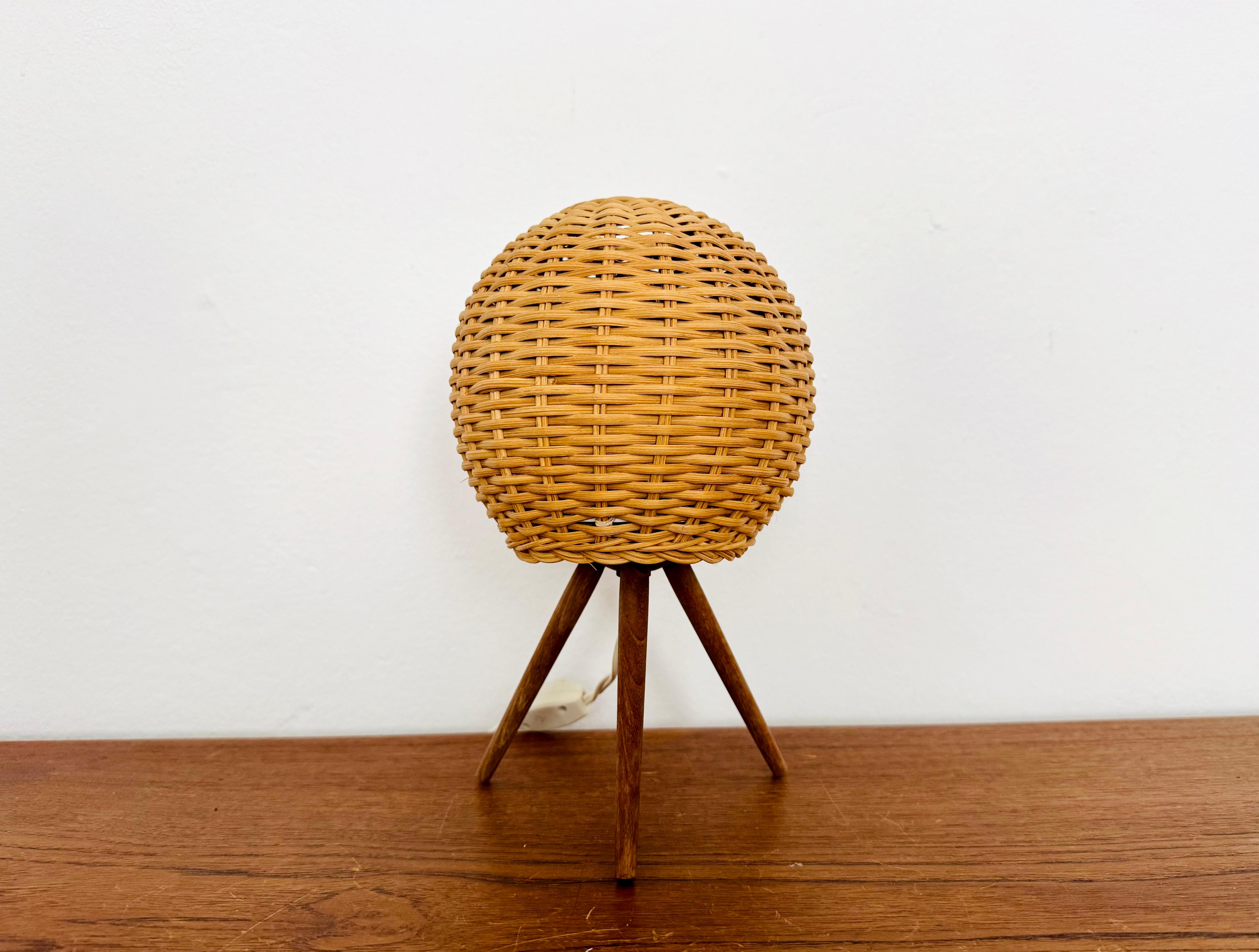 Set of 2 Wicker Tripod Table Lamps by Temde 2