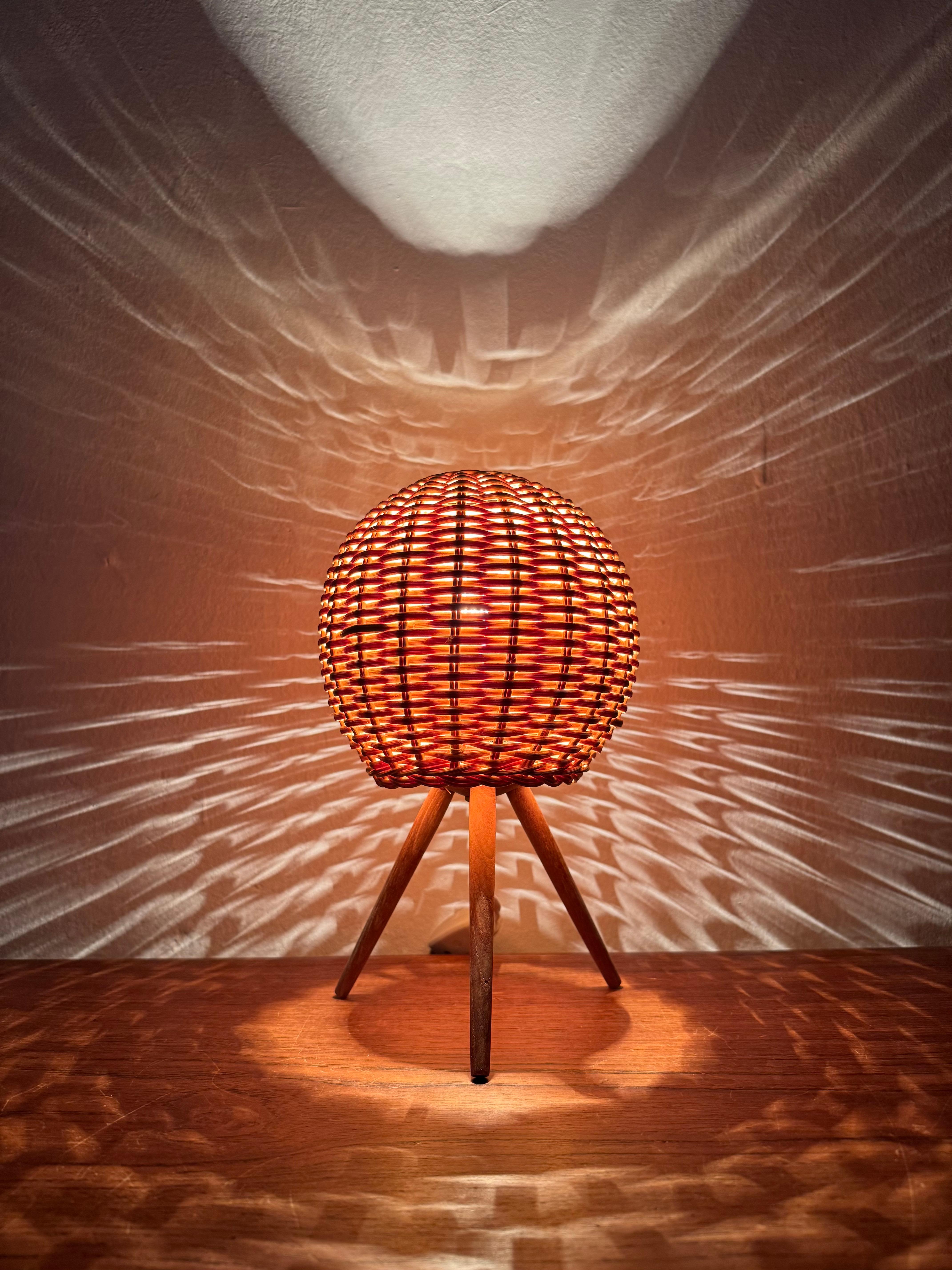Set of 2 Wicker Tripod Table Lamps by Temde 3