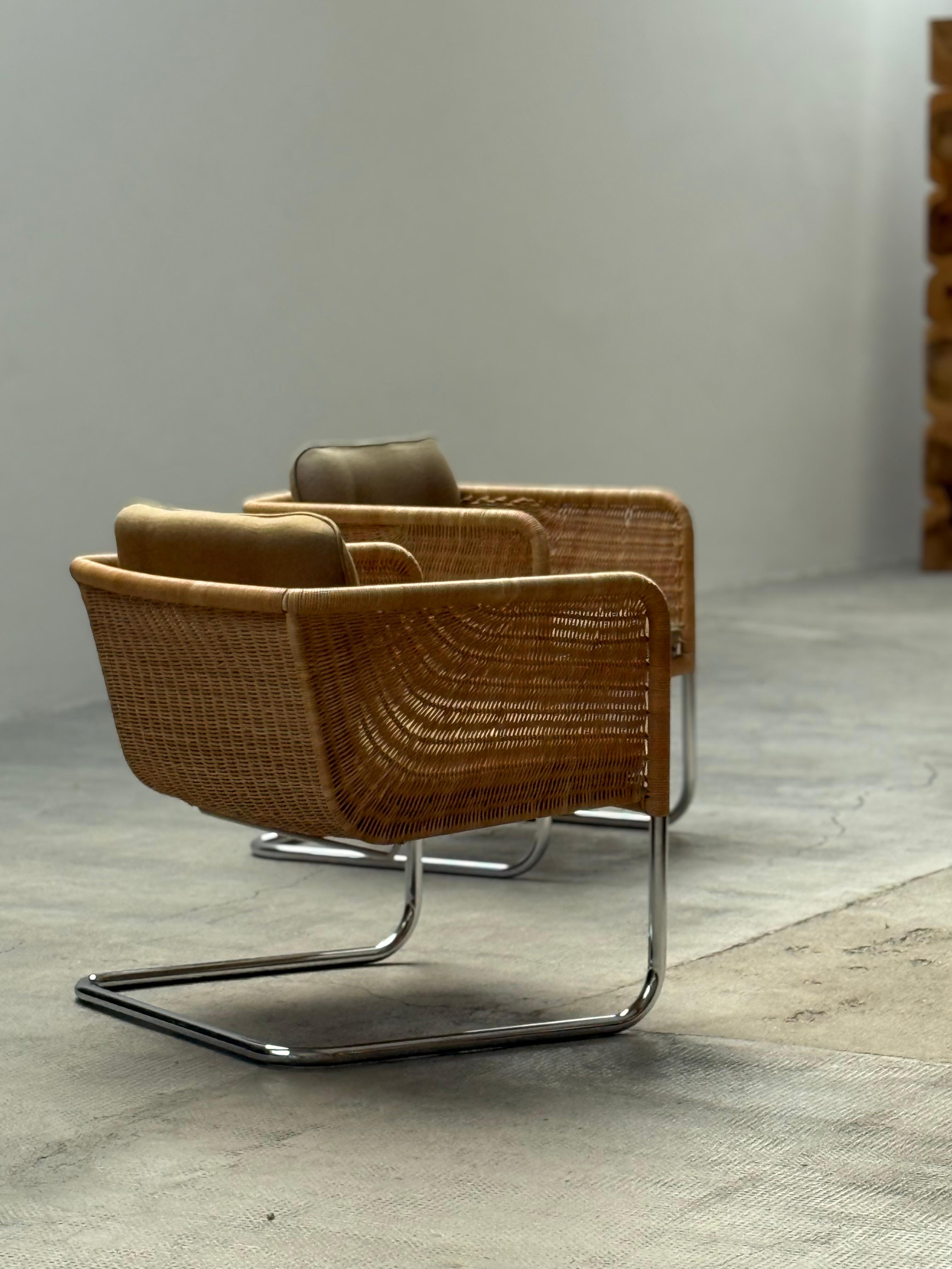 Mid-Century Modern SET OF 2 WILLIAM DUNKEL FOR TECTA D44 CANTILEVER ARMCHAIRS RATTAN, GERMANY 1960s For Sale