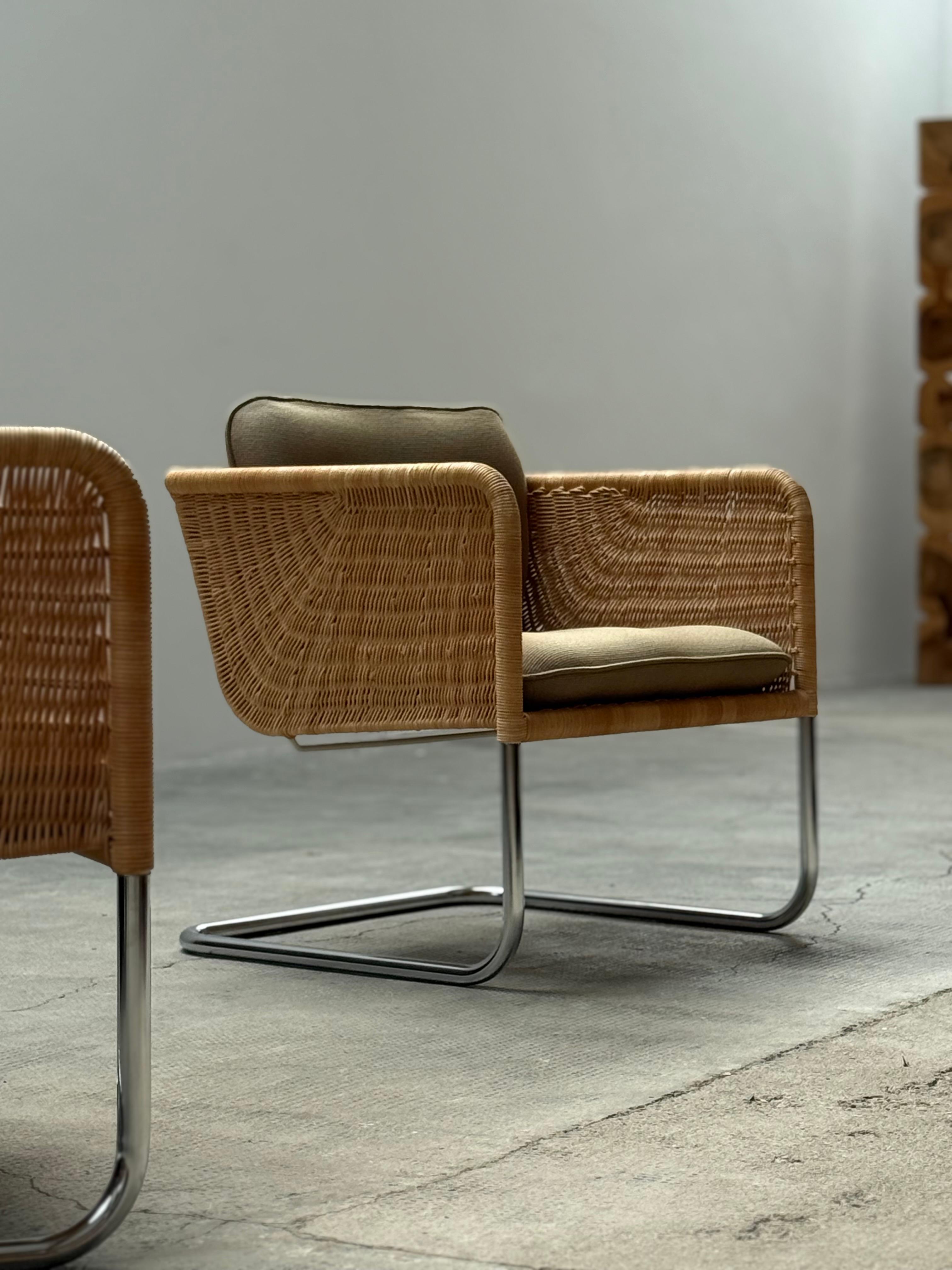 Hand-Woven SET OF 2 WILLIAM DUNKEL FOR TECTA D44 CANTILEVER ARMCHAIRS RATTAN, GERMANY 1960s For Sale