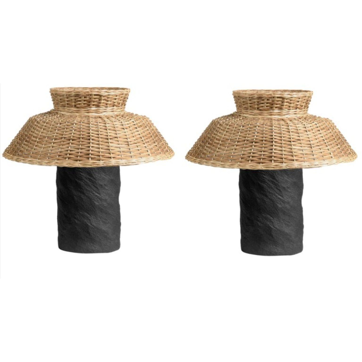 Set of 2 willow contemporary table lamps by FAINA
Design: Victoriya Yakusha
Material: Willow, ceramics, steel frame
Dimensions: 54 x 50 cm

On/off cord switch
Non dimmable
Weight: 7 kg
1xE27, max60W

*All our lamps can be wired according