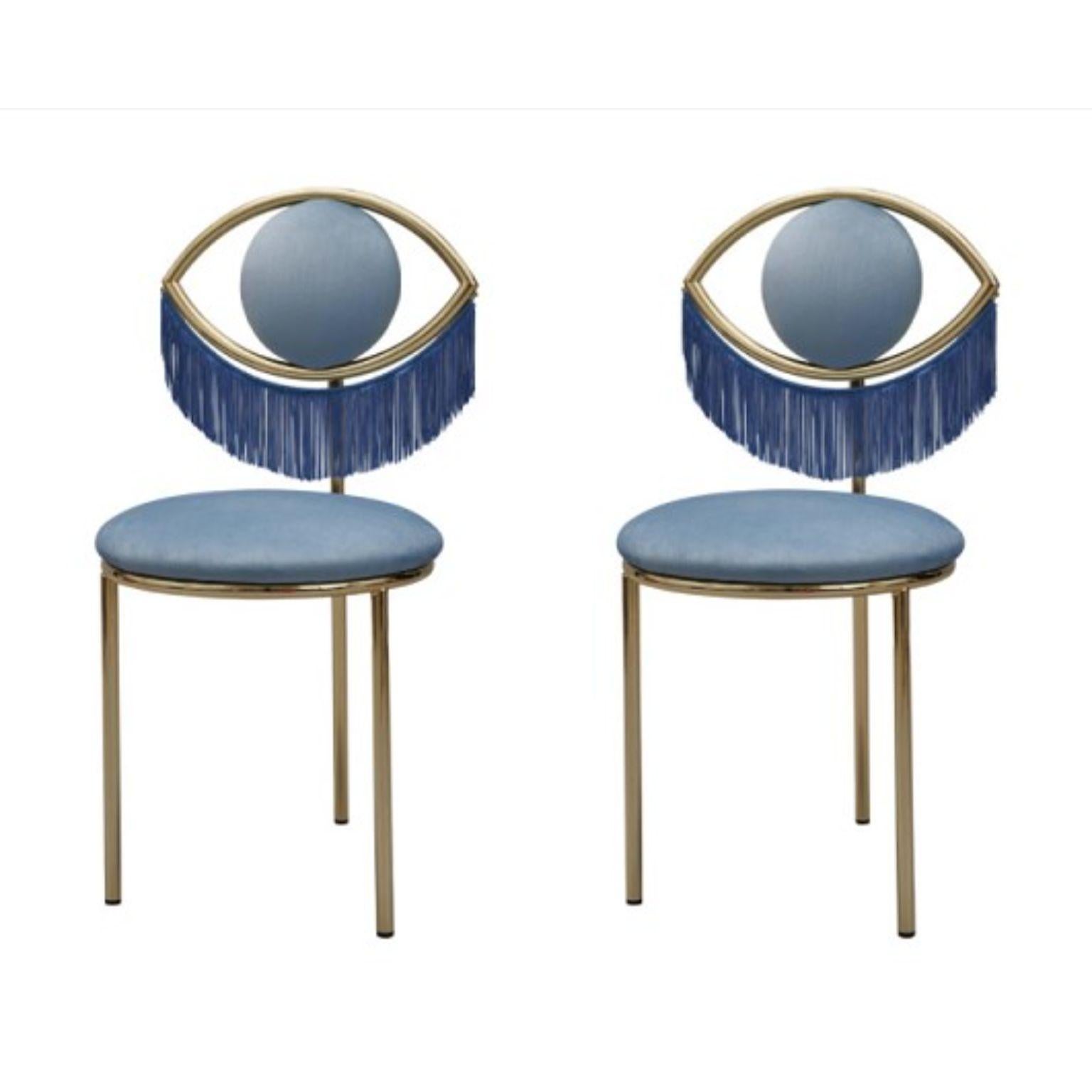 Set of 2 Wink Chairs by Masquespacio
Dimensions: H 83 x W 42 cm
Materials: Robust curved iron tubebathed in 24 Carats gold


Structure: 20 mm robust curved iron tubebathed in 24 Carats gold.
Approvals: Qualicoat License P-0504 / GSB License