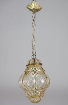 Juego de 2 Maravillosos Farolillos Venecianos Vintage Ámbar, Cristal de Murano, Italia, Años 50