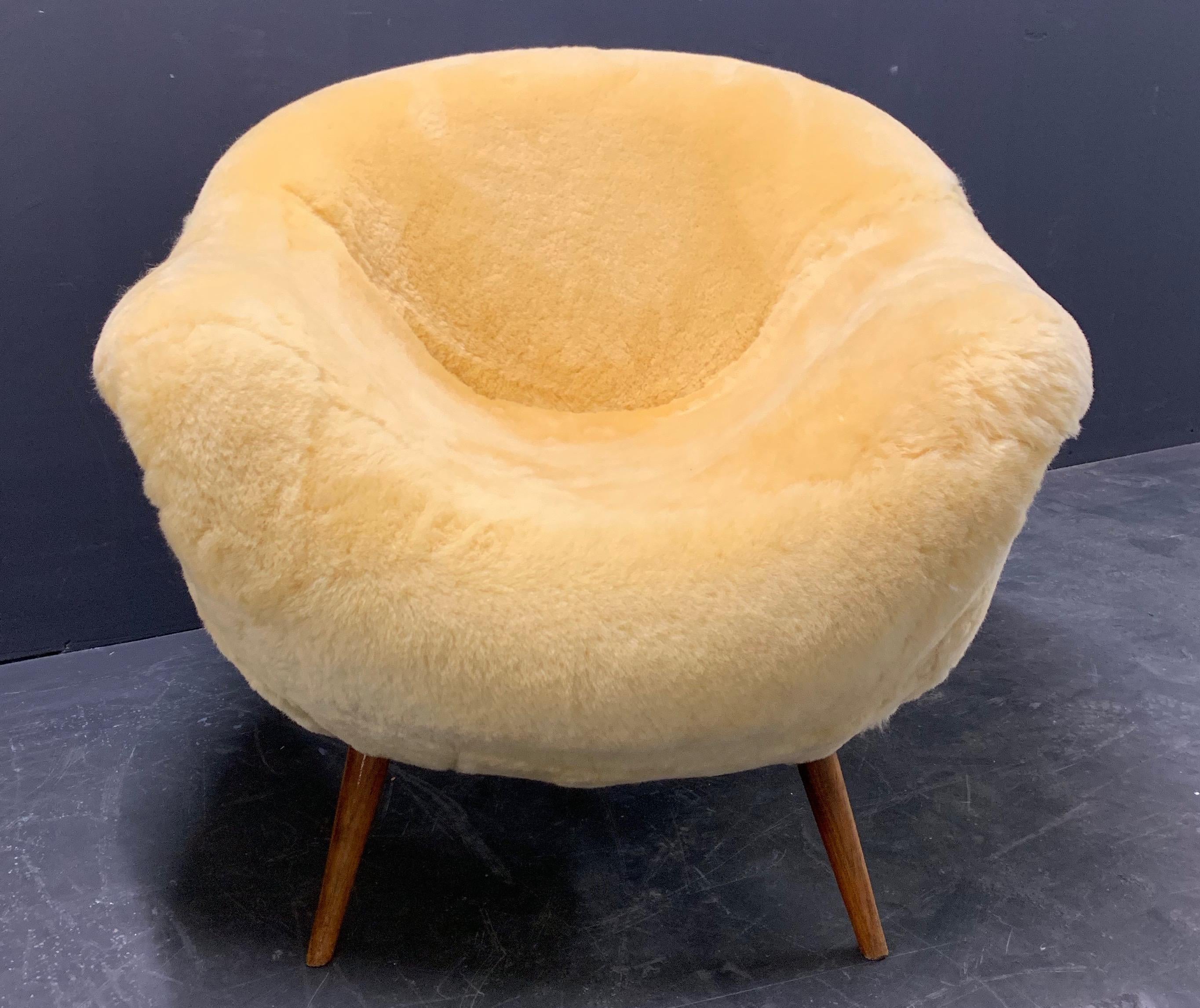 Set of 2 Wonderful and Cosy Sheepskin Chairs attributed to Jean Royere 1