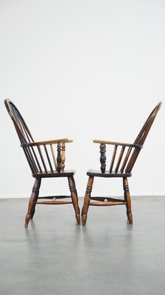 Set of 2 wonderful antique English highback Windsor dining chairs