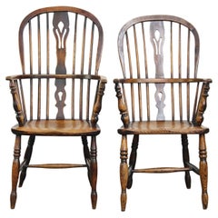 Set of 2 wonderful Used English highback Windsor dining chairs