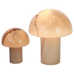 Ensemble de 2 merveilleuses lampes de table champignons en verre de Peill & Putzler, Allemagne, 1970