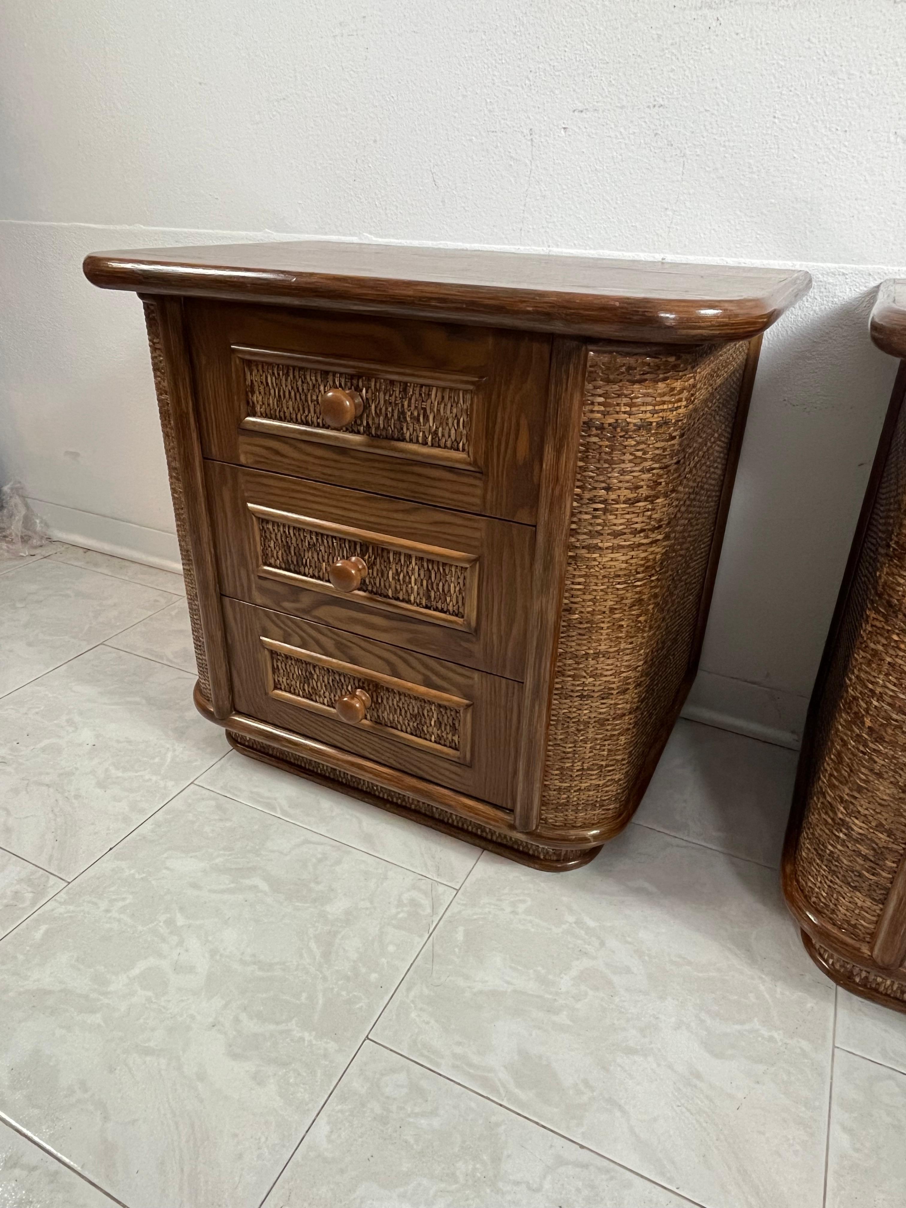 Set di 2 comodini in Wood e Rattan, Made in Italy anni '70 in vendita 8