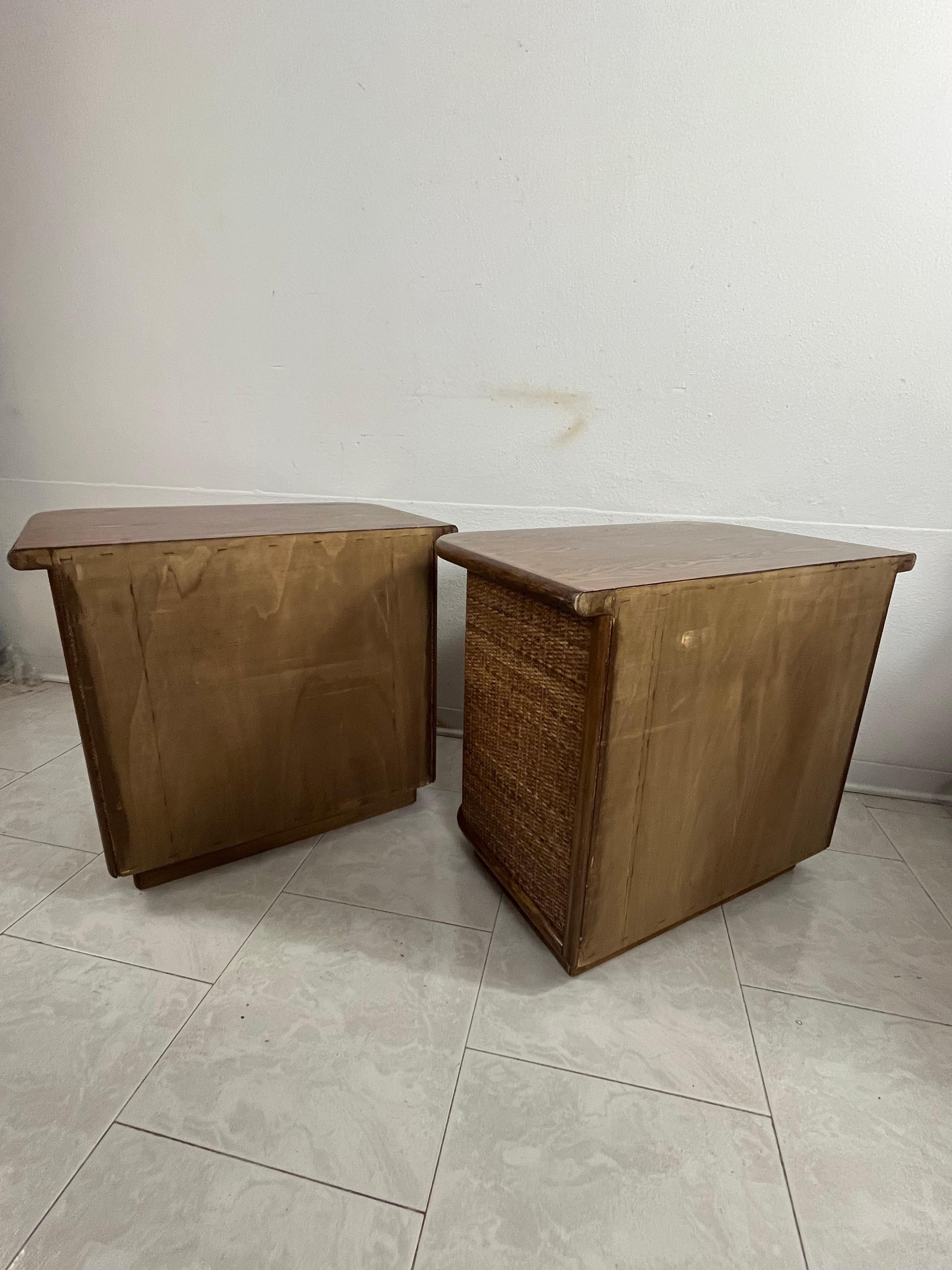 Set di 2 comodini in Wood e Rattan, Made in Italy anni '70 in vendita 6