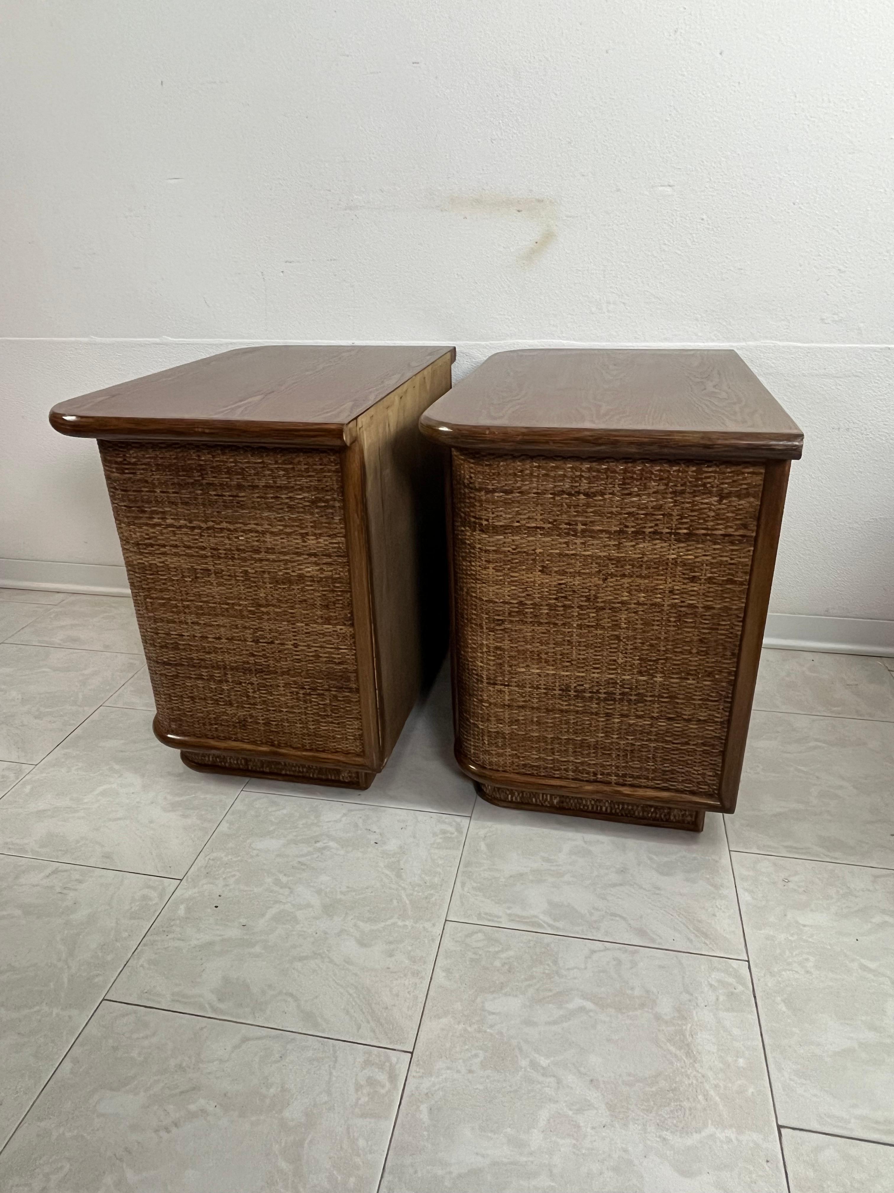 Set di 2 comodini in Wood e Rattan, Made in Italy anni '70 in vendita 7