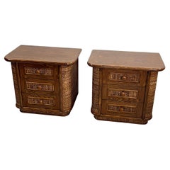 Set di 2 comodini in Wood e Rattan, Made in Italy anni '70
