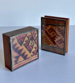 Set of 2 Wood and Sterling Silver Boxes with Pre-Columbian Fabric Remnants