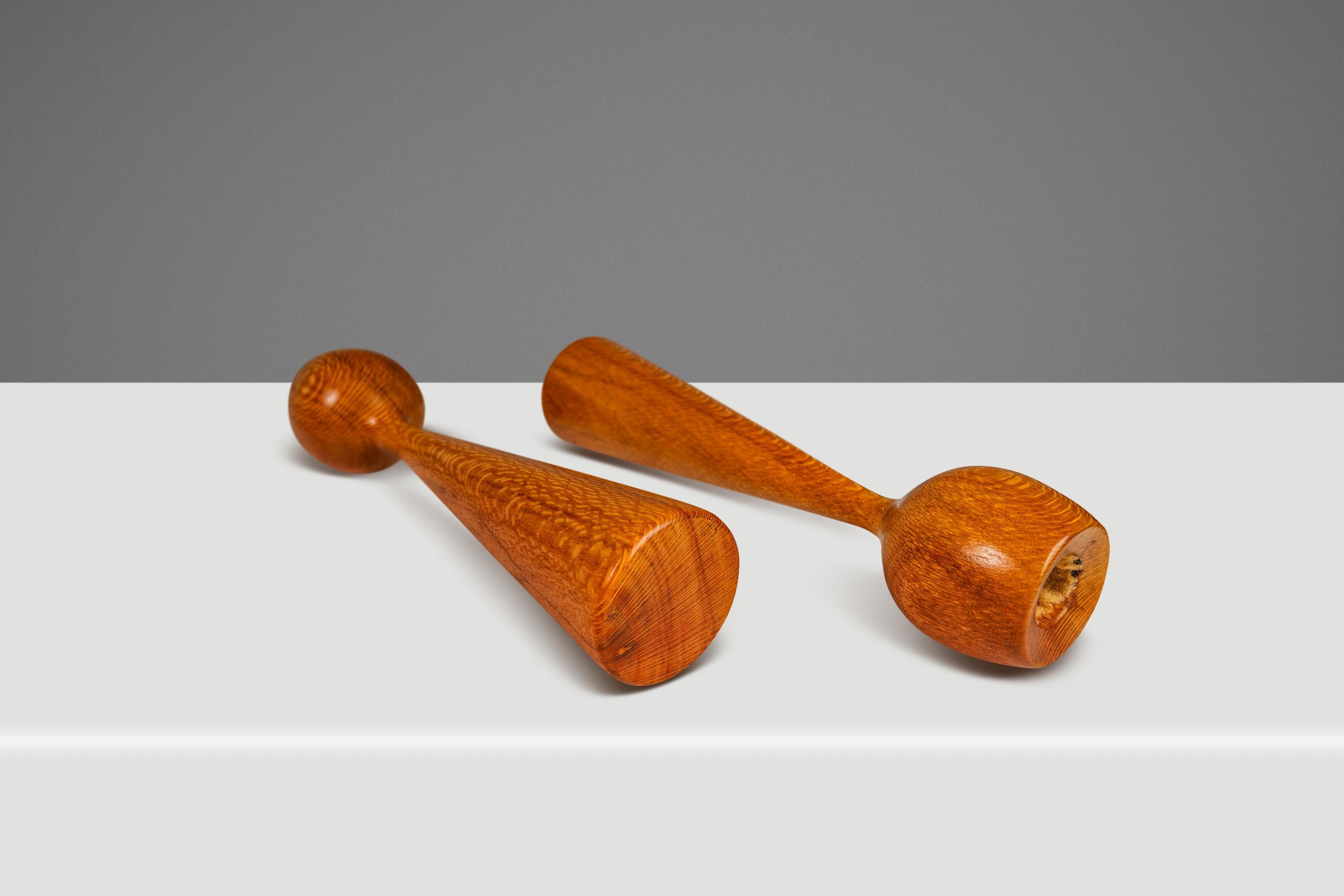Set of 2 Wood-Turned Flared Tulip Candlestick Holders in Ash, Denmark, c. 1960's For Sale 5
