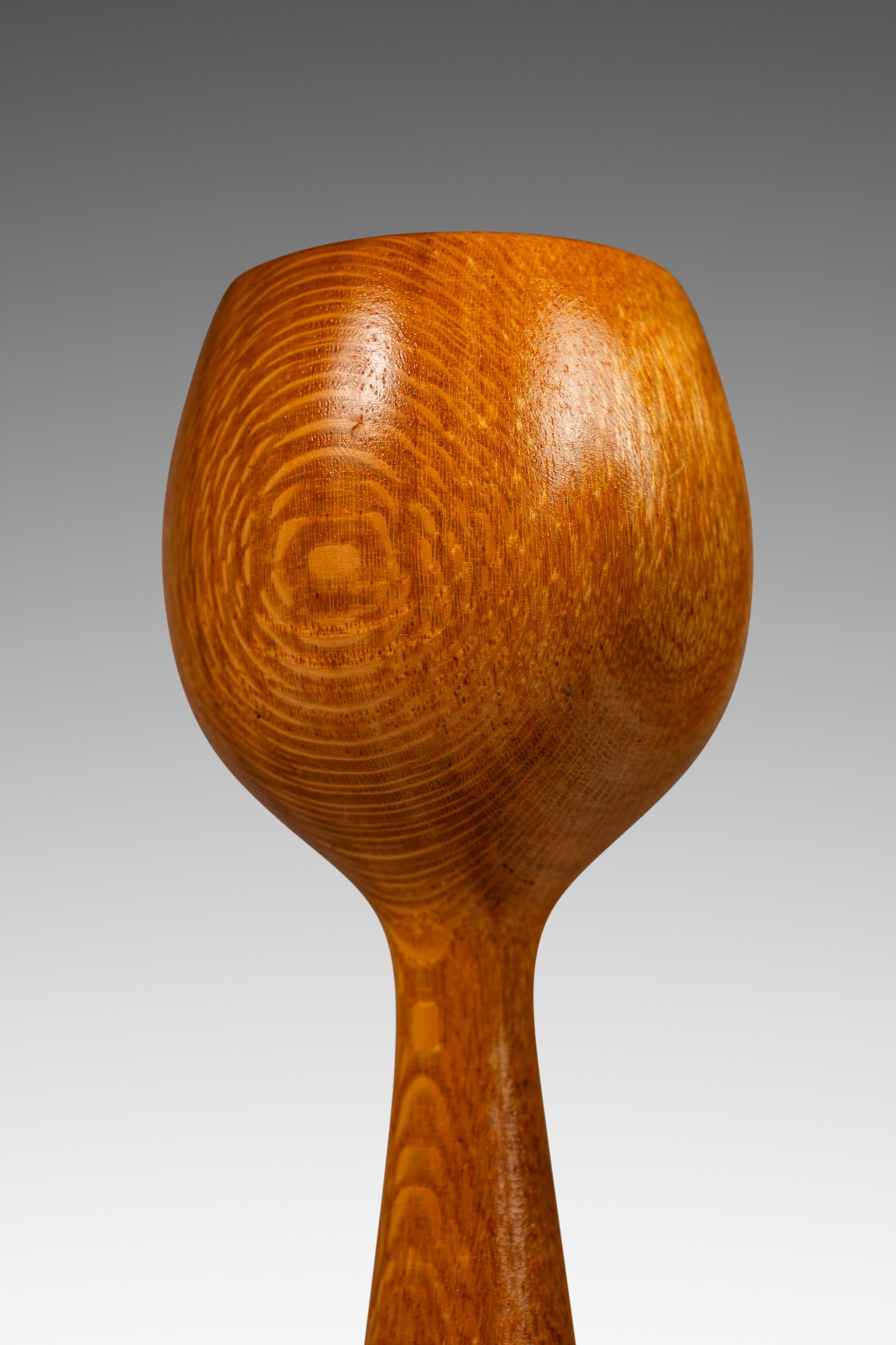 Set of 2 Wood-Turned Flared Tulip Candlestick Holders in Ash, Denmark, c. 1960's For Sale 7