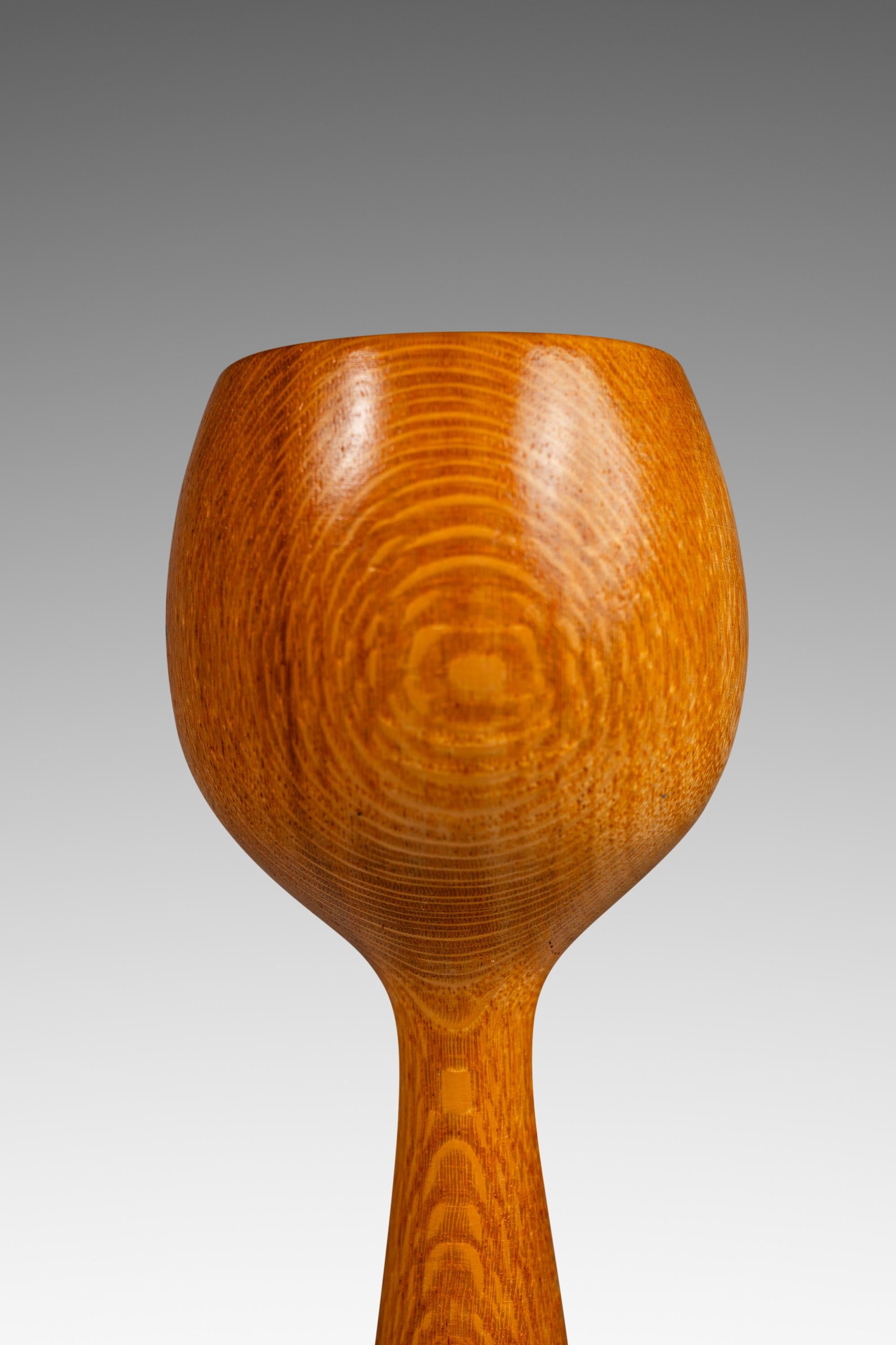 Set of 2 Wood-Turned Flared Tulip Candlestick Holders in Ash, Denmark, c. 1960's For Sale 8
