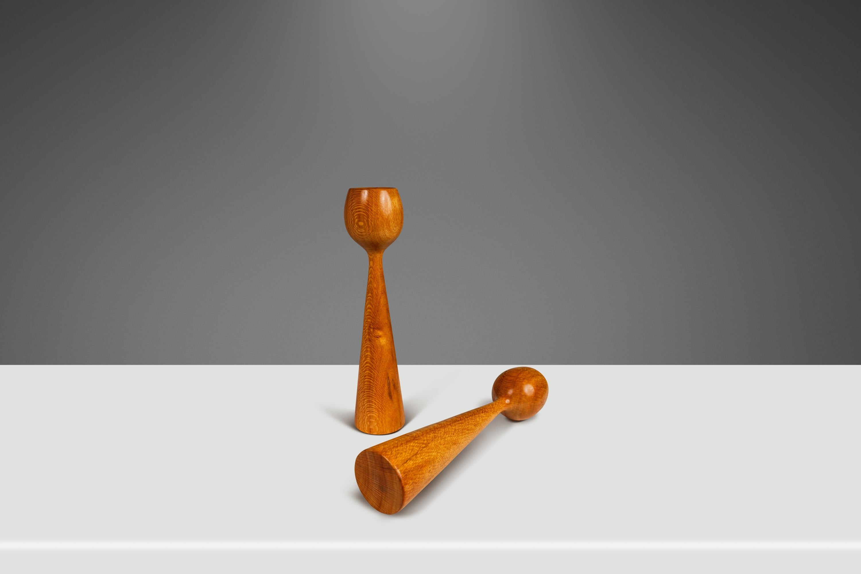 Danish Set of 2 Wood-Turned Flared Tulip Candlestick Holders in Ash, Denmark, c. 1960's For Sale
