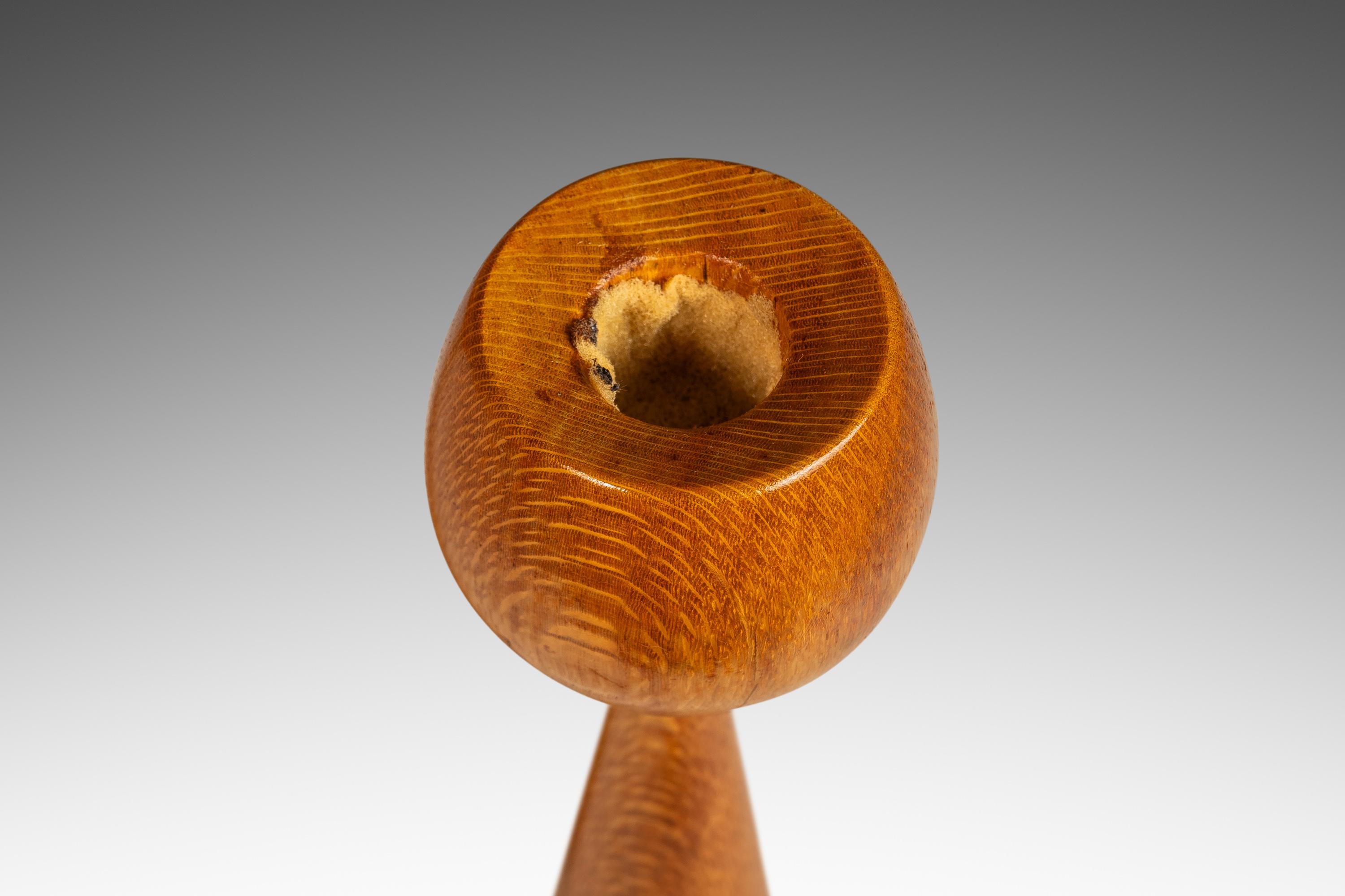 Mid-20th Century Set of 2 Wood-Turned Flared Tulip Candlestick Holders in Ash, Denmark, c. 1960's For Sale