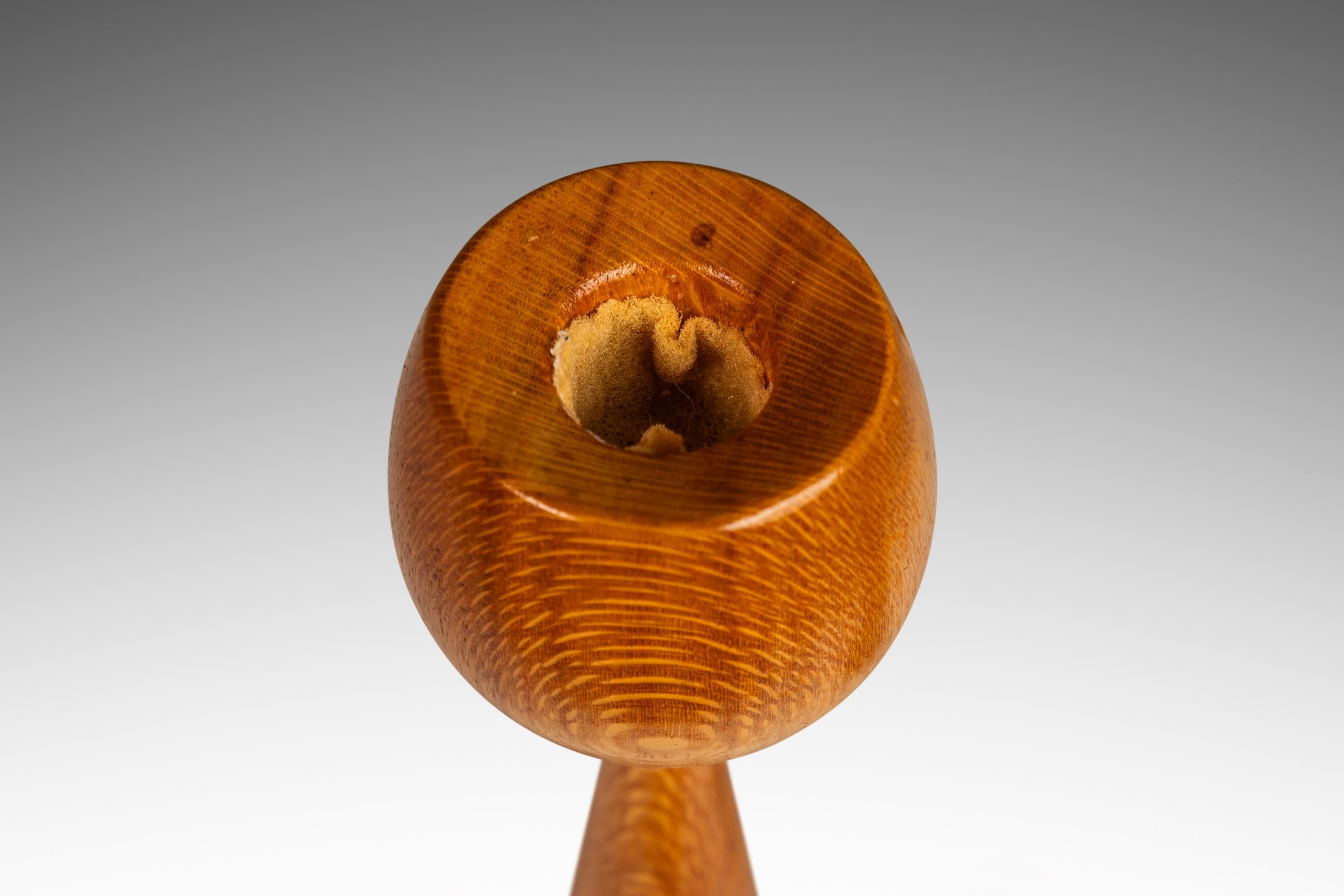 Set of 2 Wood-Turned Flared Tulip Candlestick Holders in Ash, Denmark, c. 1960's For Sale 1