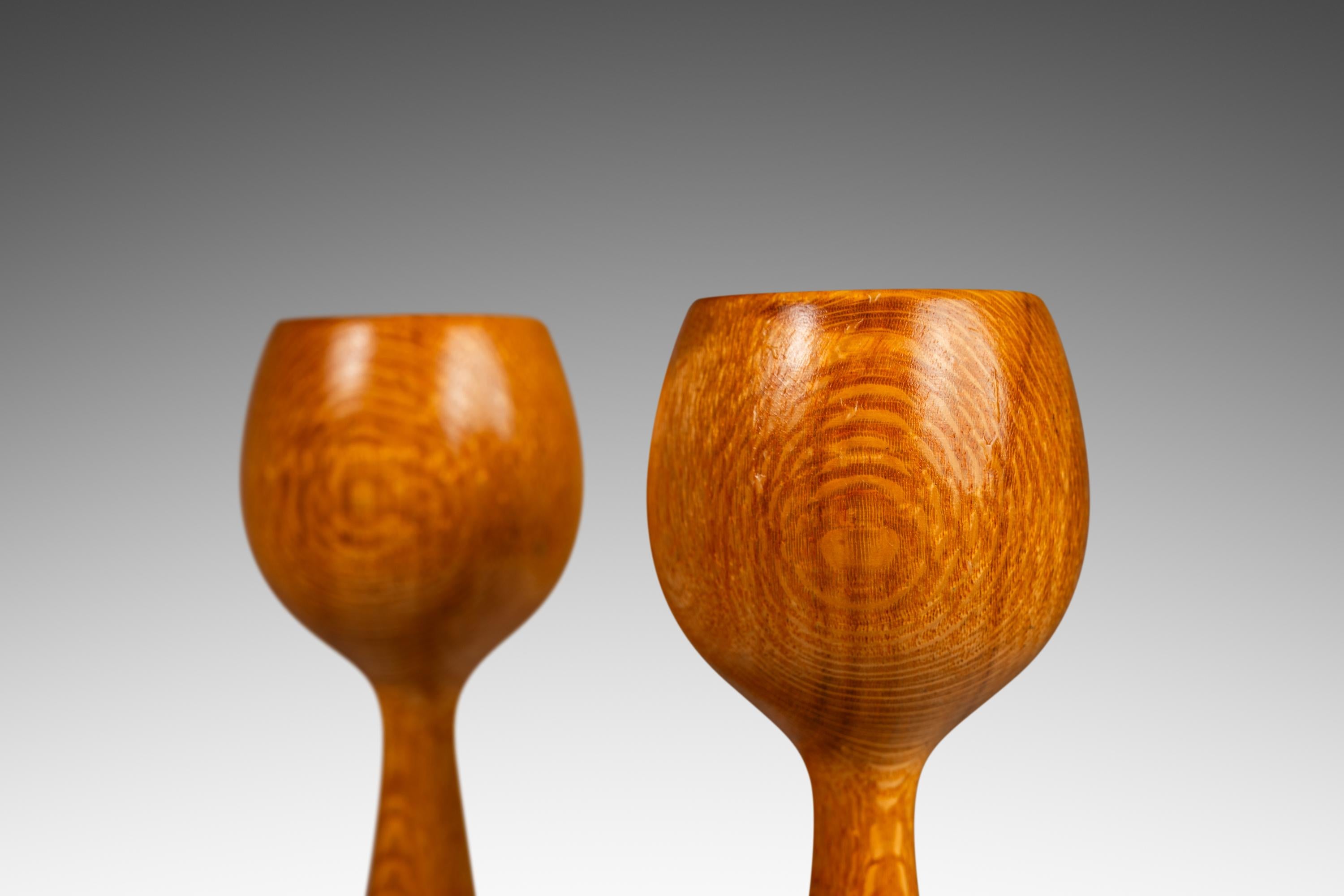Set of 2 Wood-Turned Flared Tulip Candlestick Holders in Ash, Denmark, c. 1960's For Sale 2