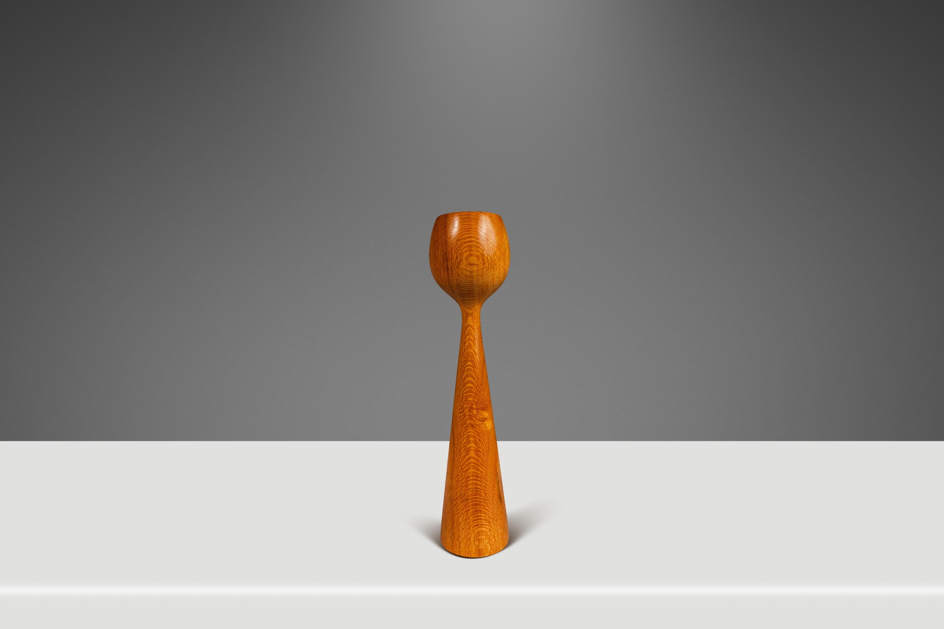 Set of 2 Wood-Turned Flared Tulip Candlestick Holders in Ash, Denmark, c. 1960's For Sale 3