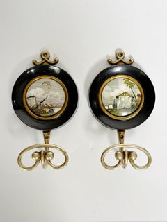 Set of 2 Wooden and Brass Coat Hooks, Hand-Painted, France, 19th Century