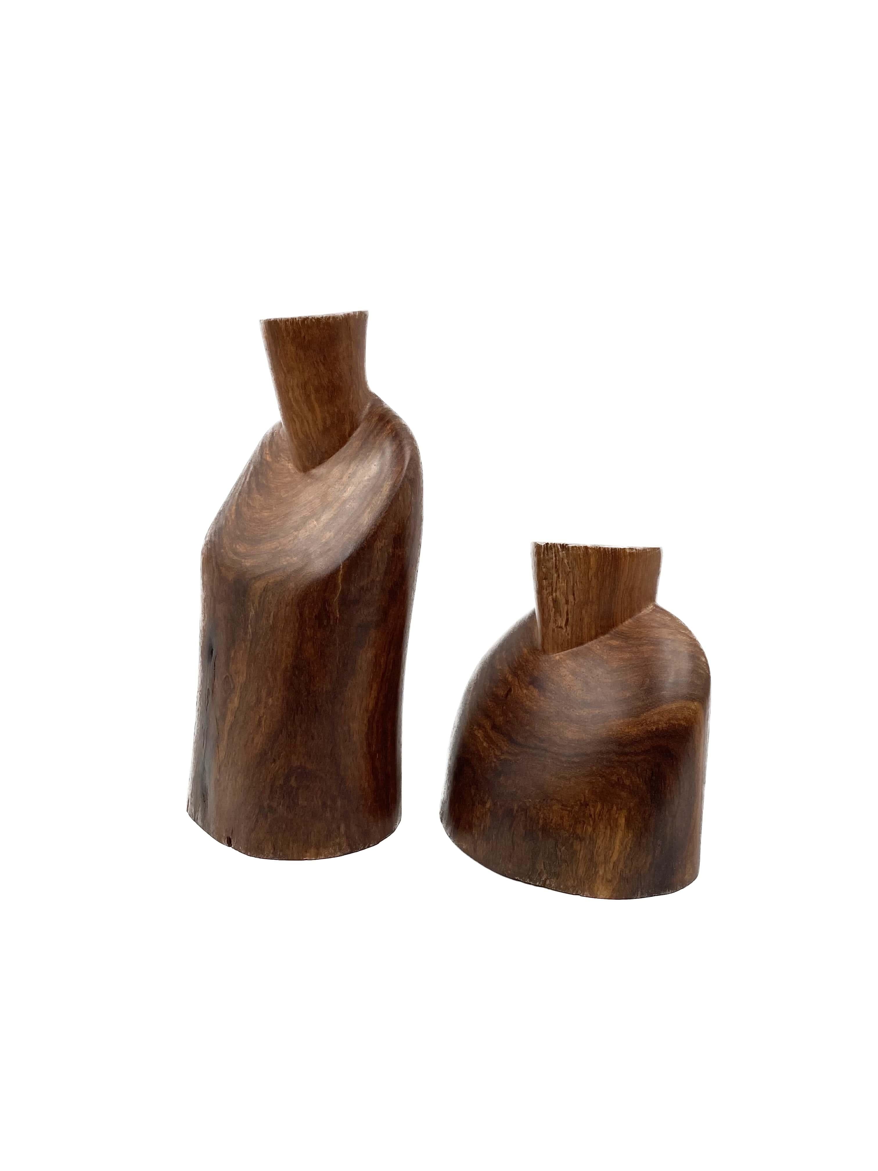 Set of 2 wooden bust shaped sculptures, France 1970s For Sale 3