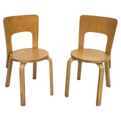 Vintage Set of 2 wooden chairs 66 model by Alvar Aalto for Artek  60's